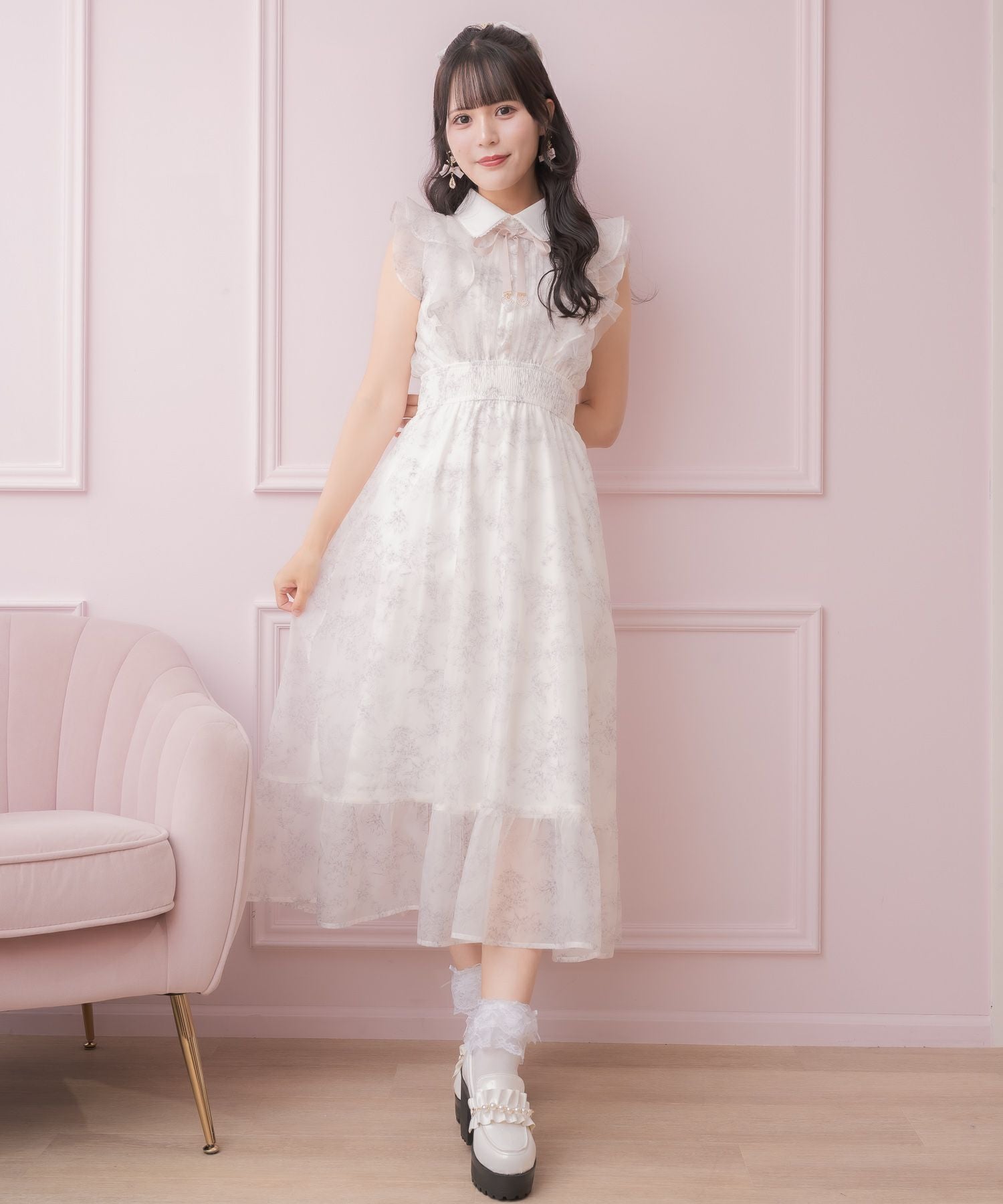 フリルスリーブ花柄ロングワンピース | Rlab store