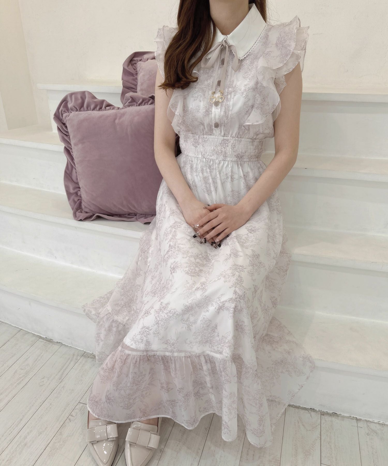 フリルスリーブ花柄ロングワンピース | Rlab store