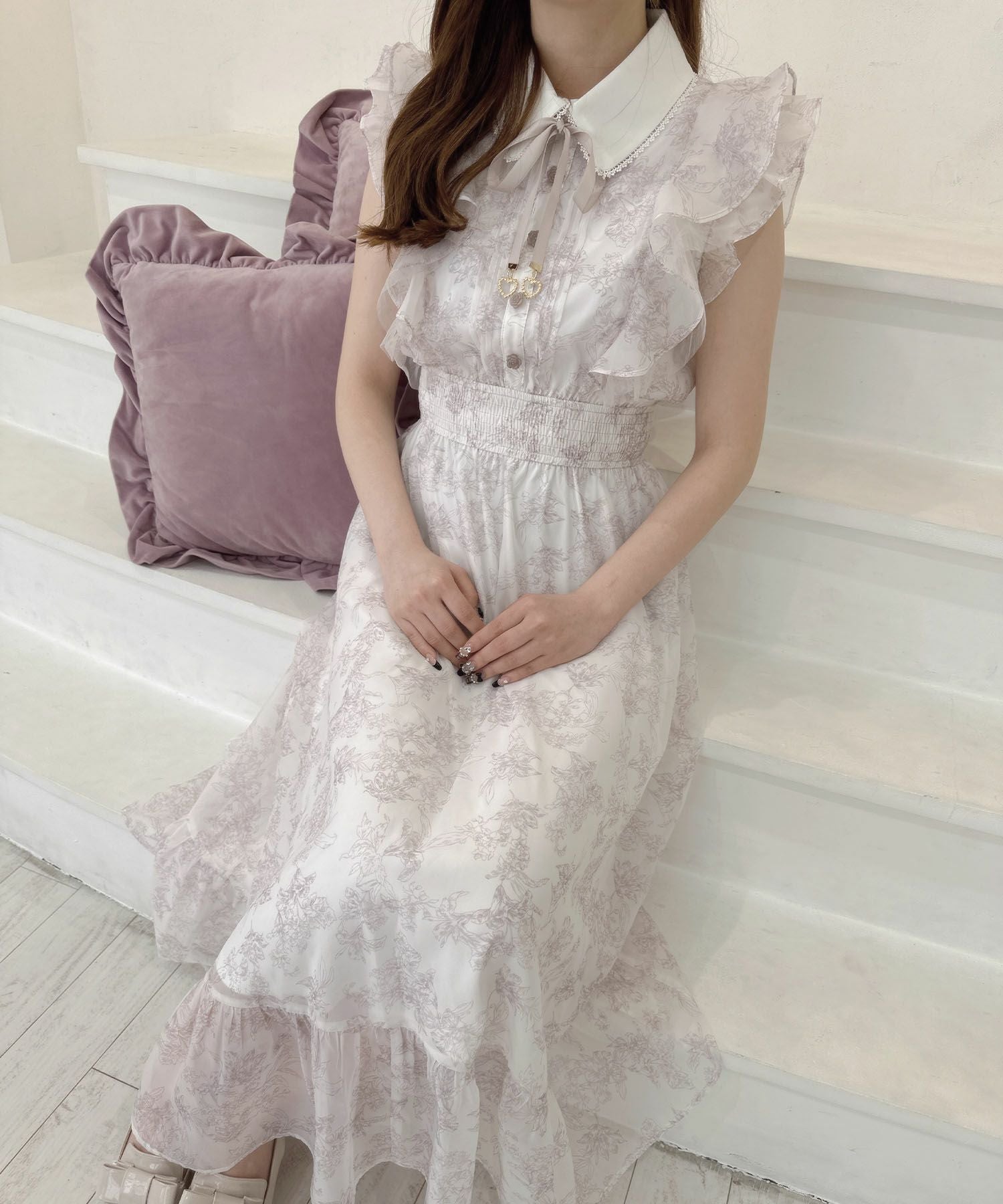 フリルスリーブ花柄ロングワンピース | Rlab store