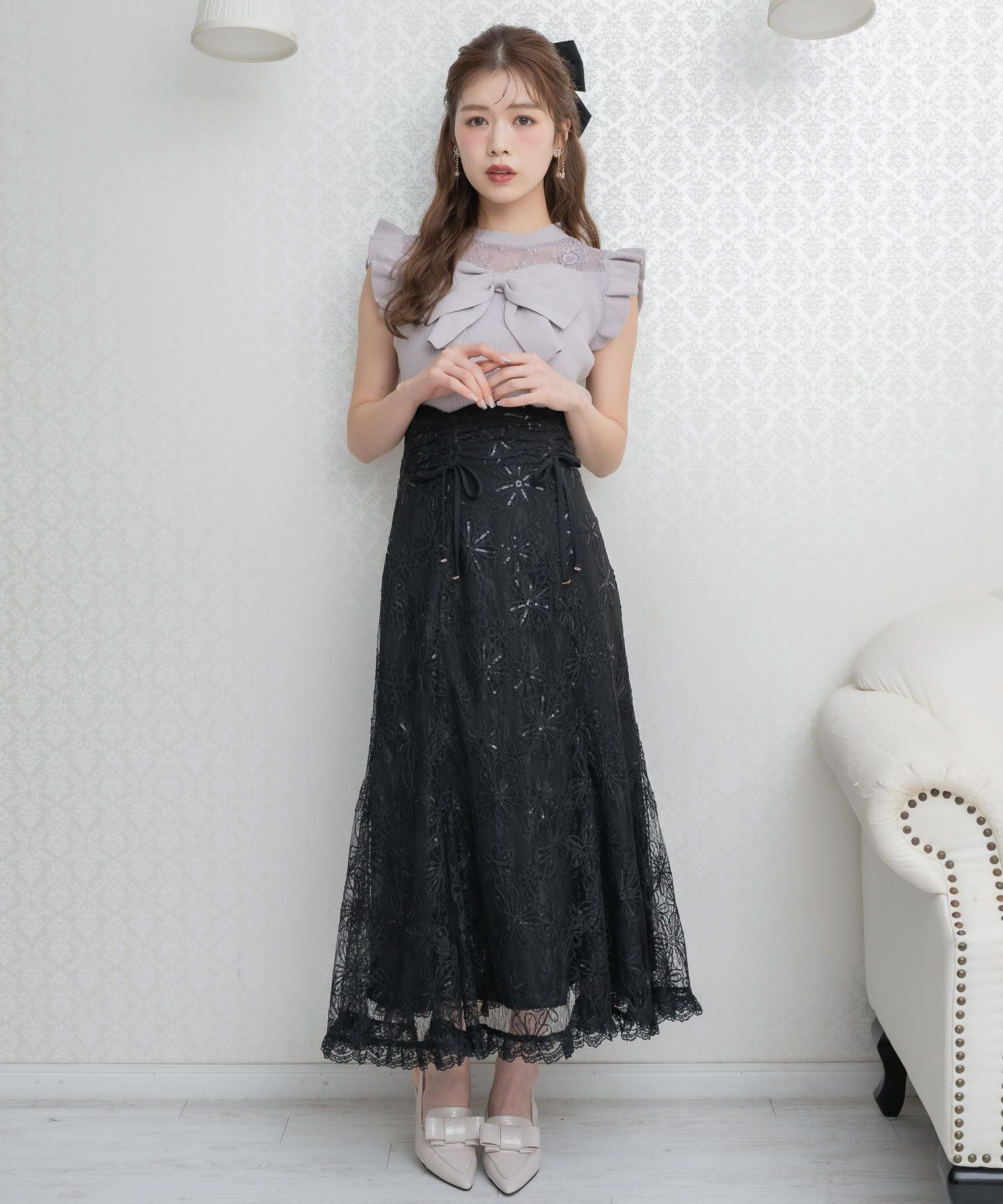 フラワー刺繍レーシースカート | Rlab store