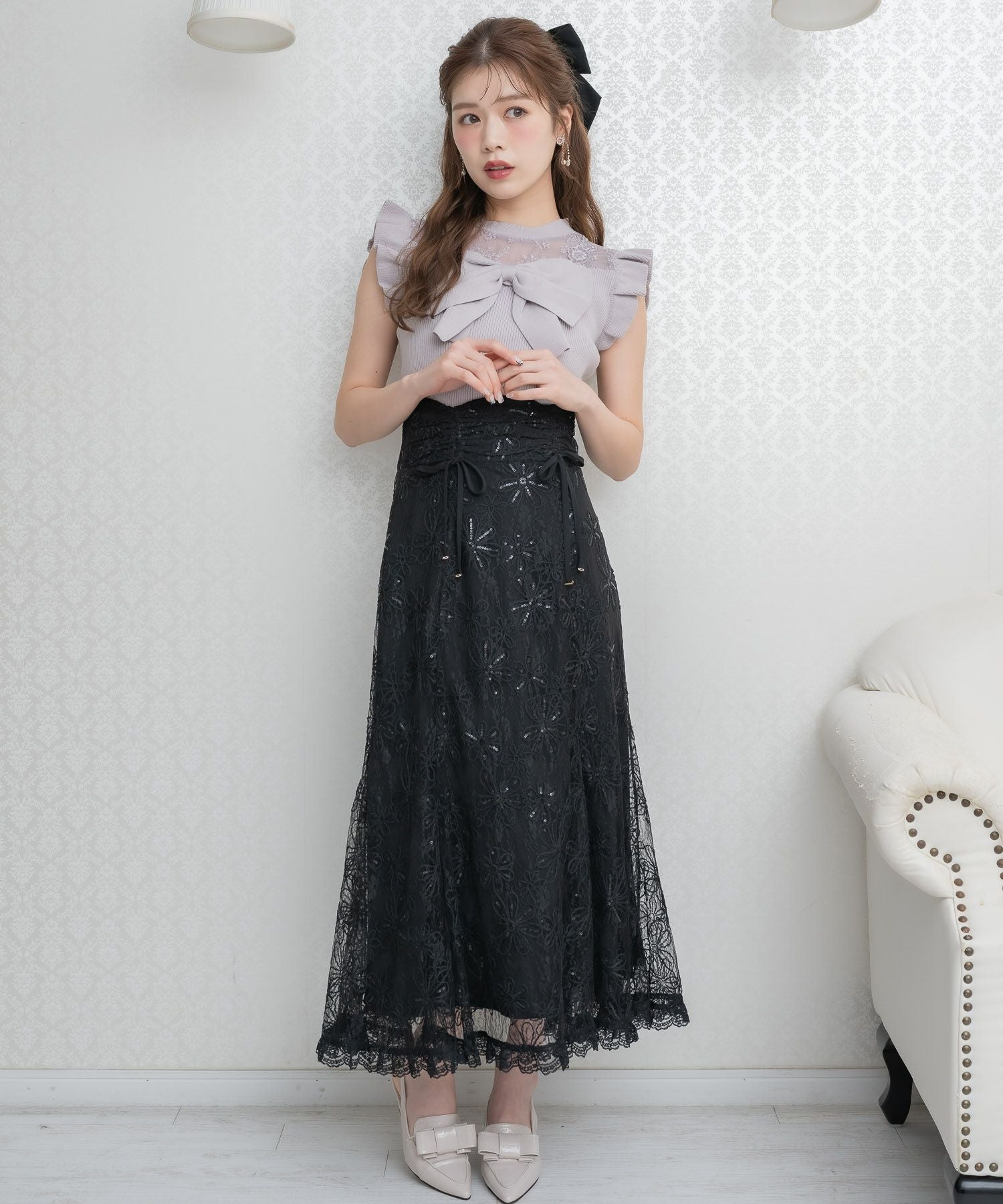 フラワー刺繍レーシースカート | Rlab store