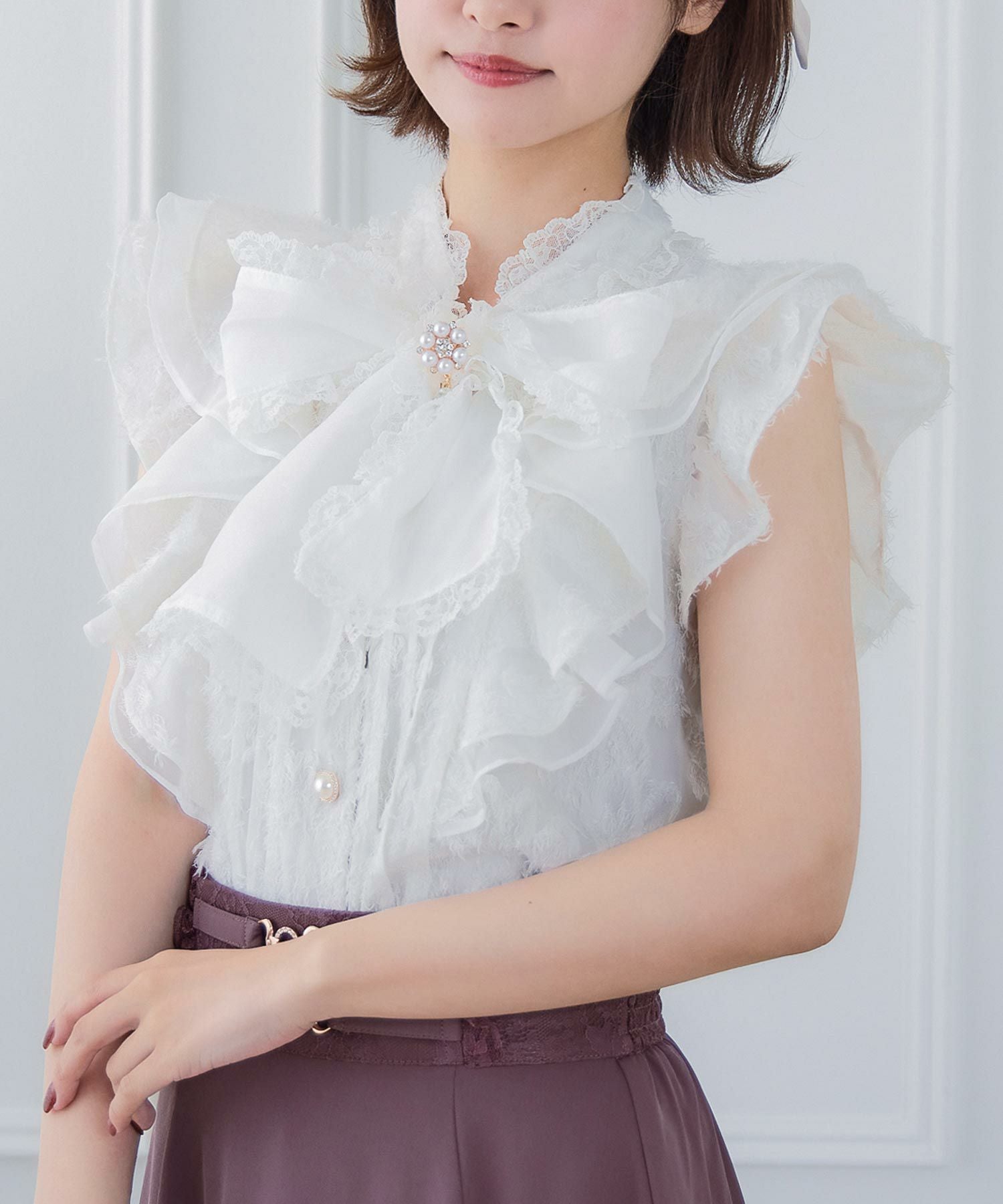 肩フリルフェザーブラウス | Rlab store