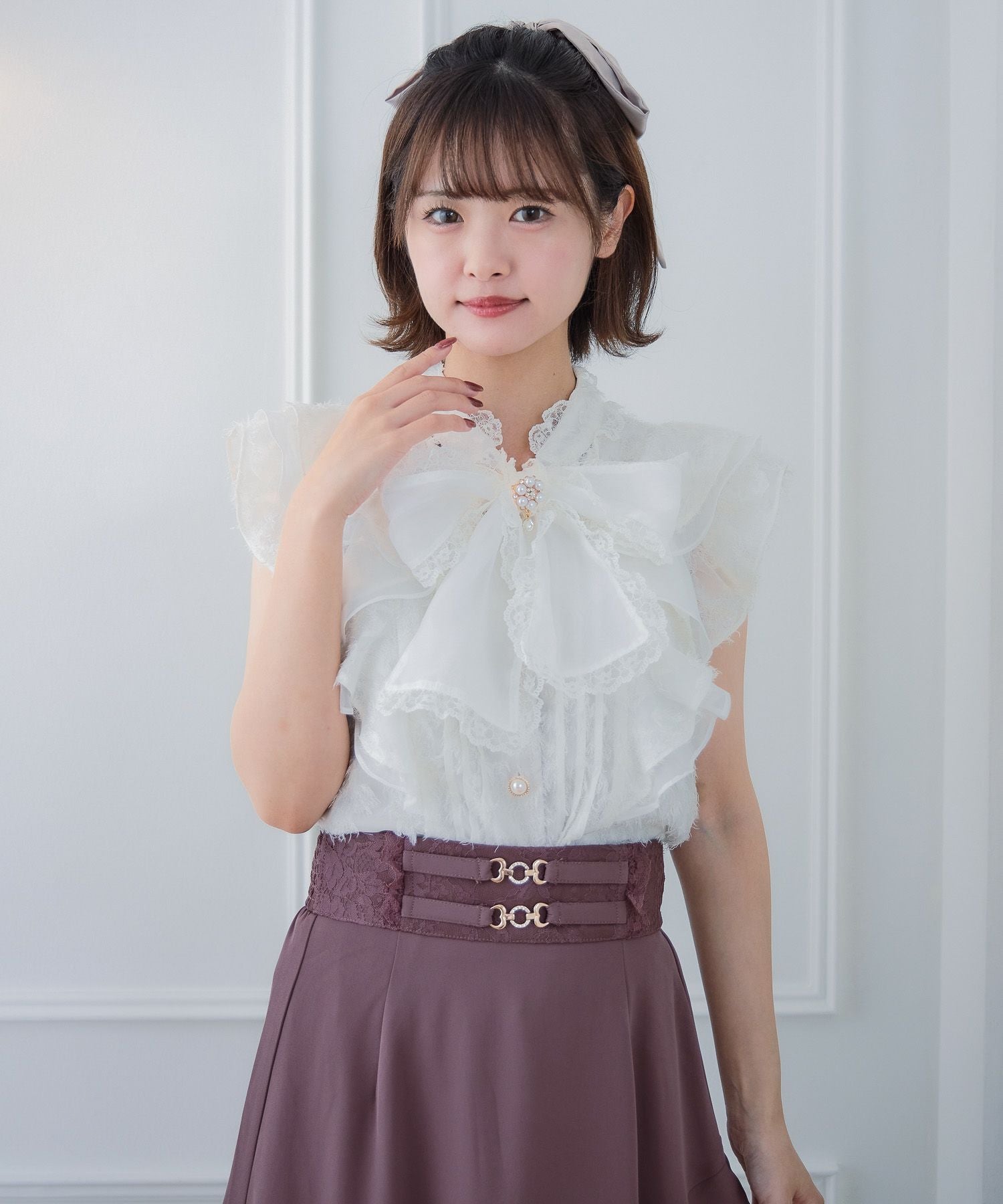 肩フリルフェザーブラウス | Rlab store