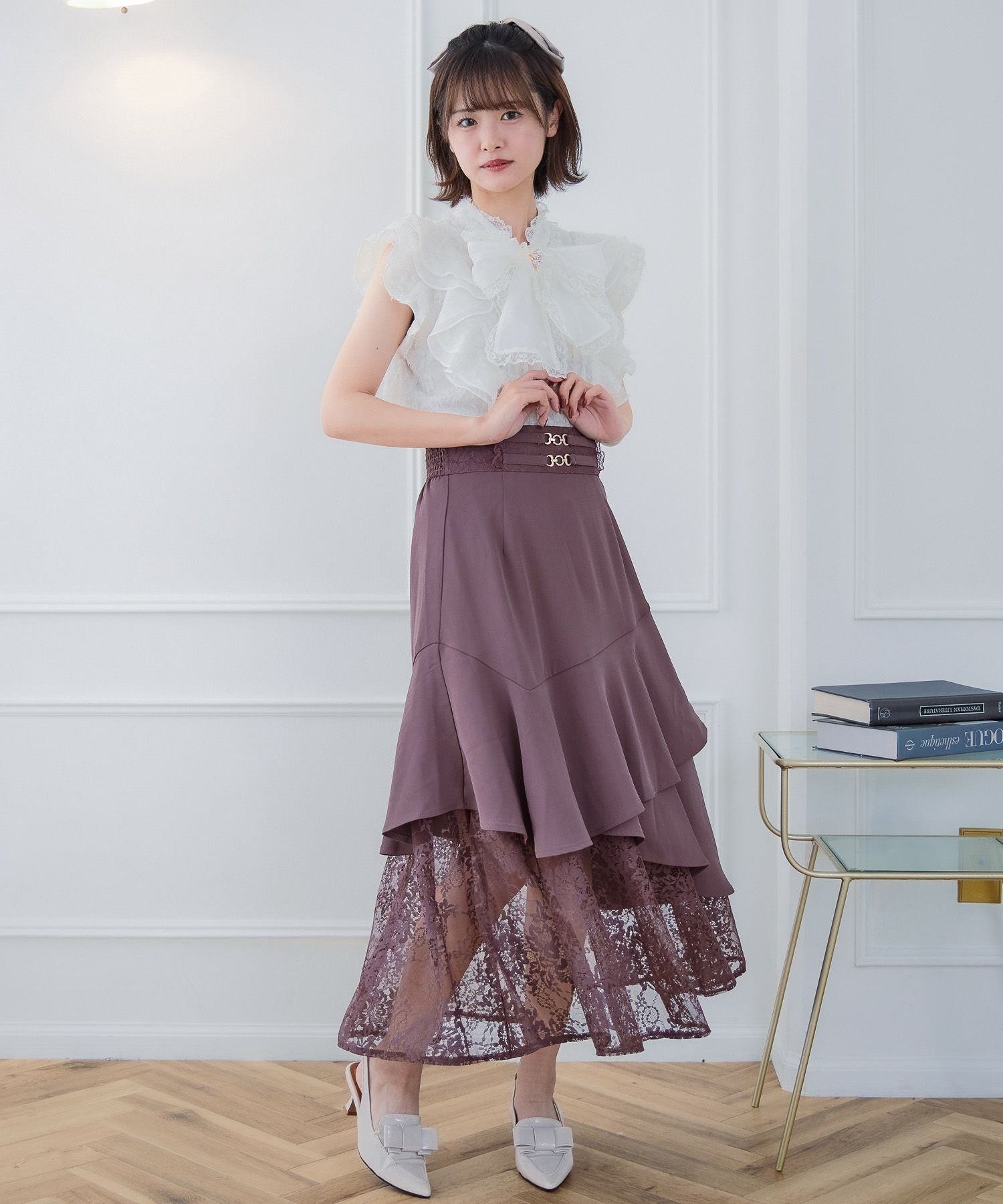 チェーンバックルレースレイヤードロングスカート | Rlab store
