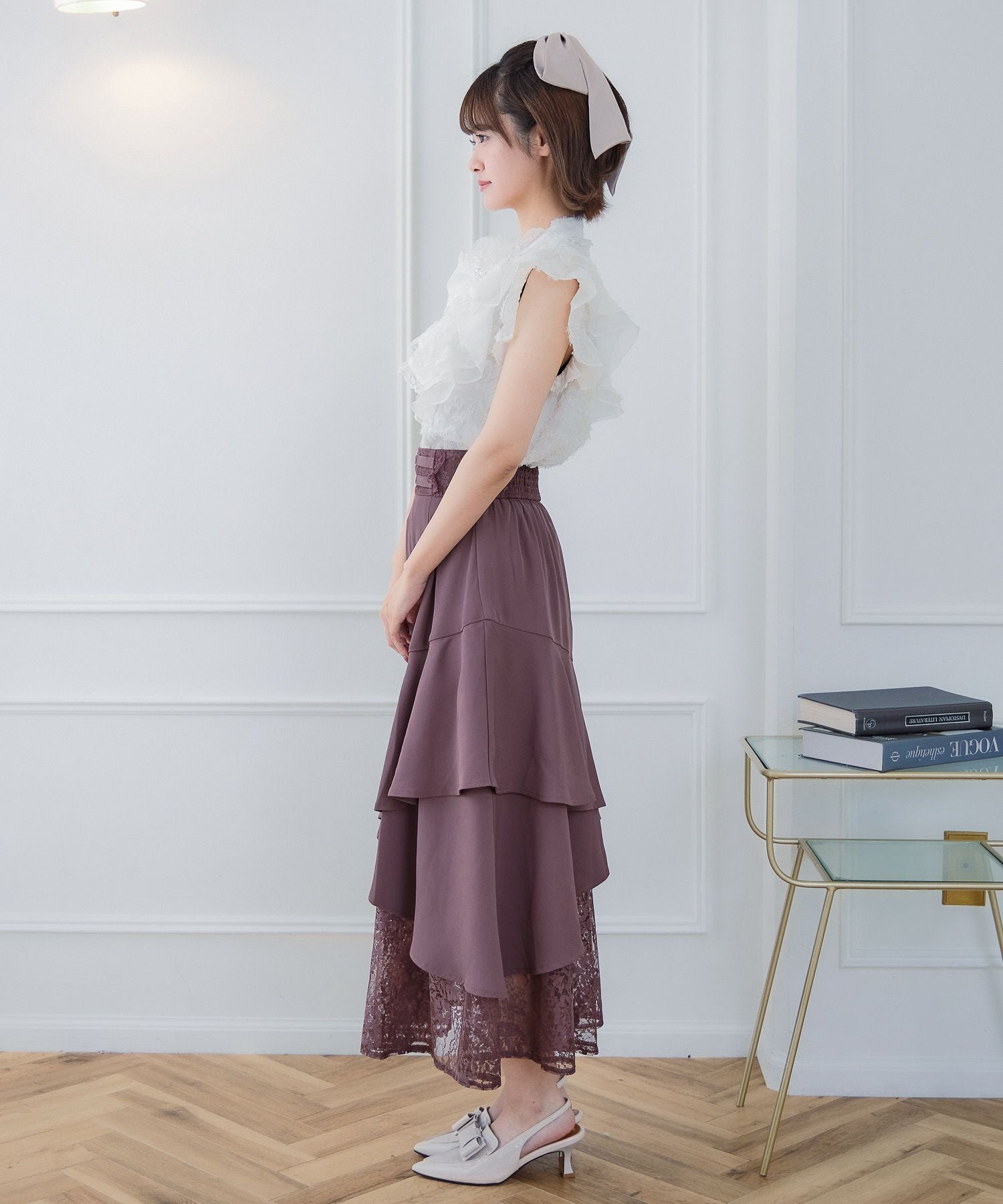 チェーンバックルレースレイヤードロングスカート | Rlab store