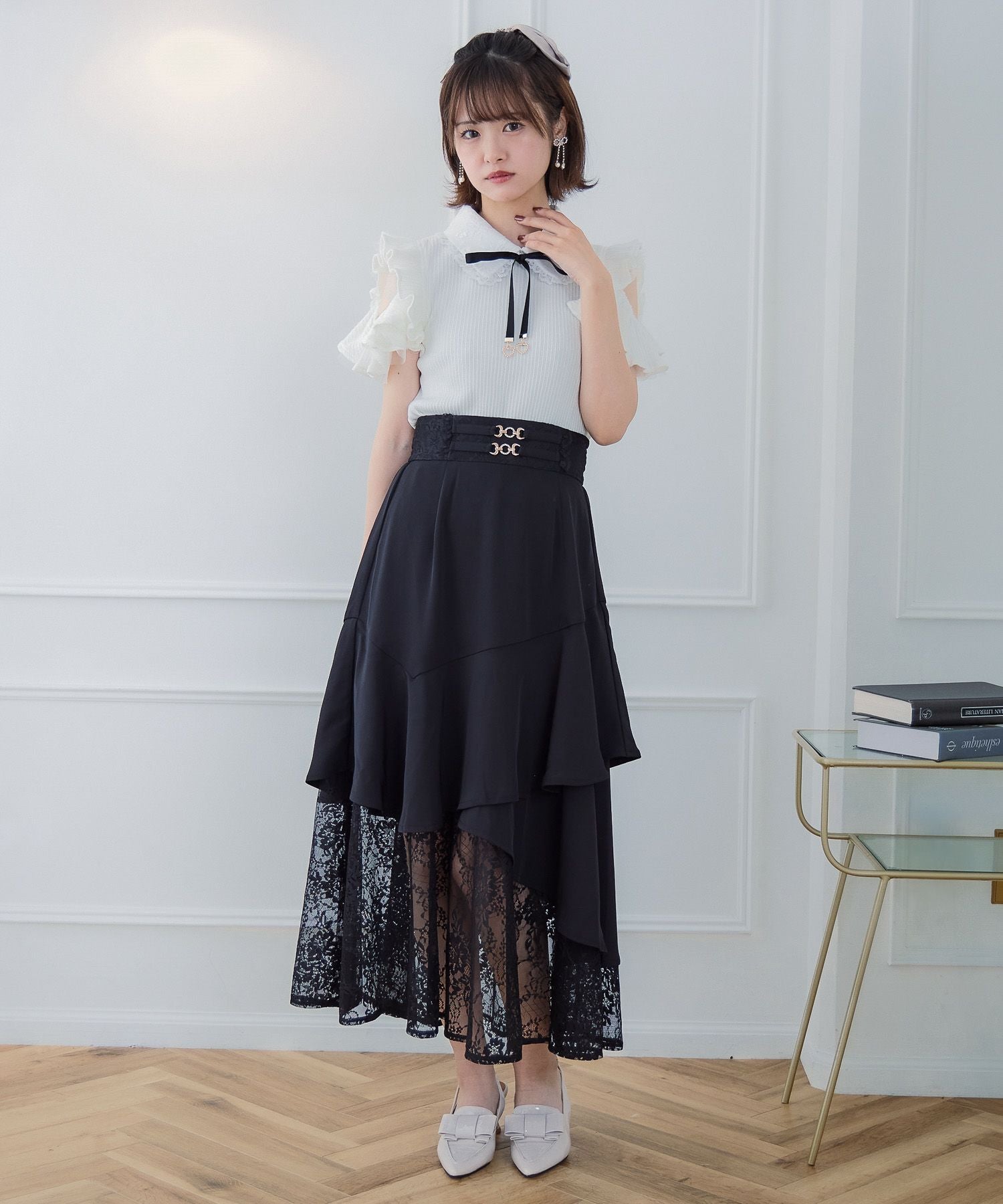チェーンバックルレースレイヤードロングスカート | Rlab store