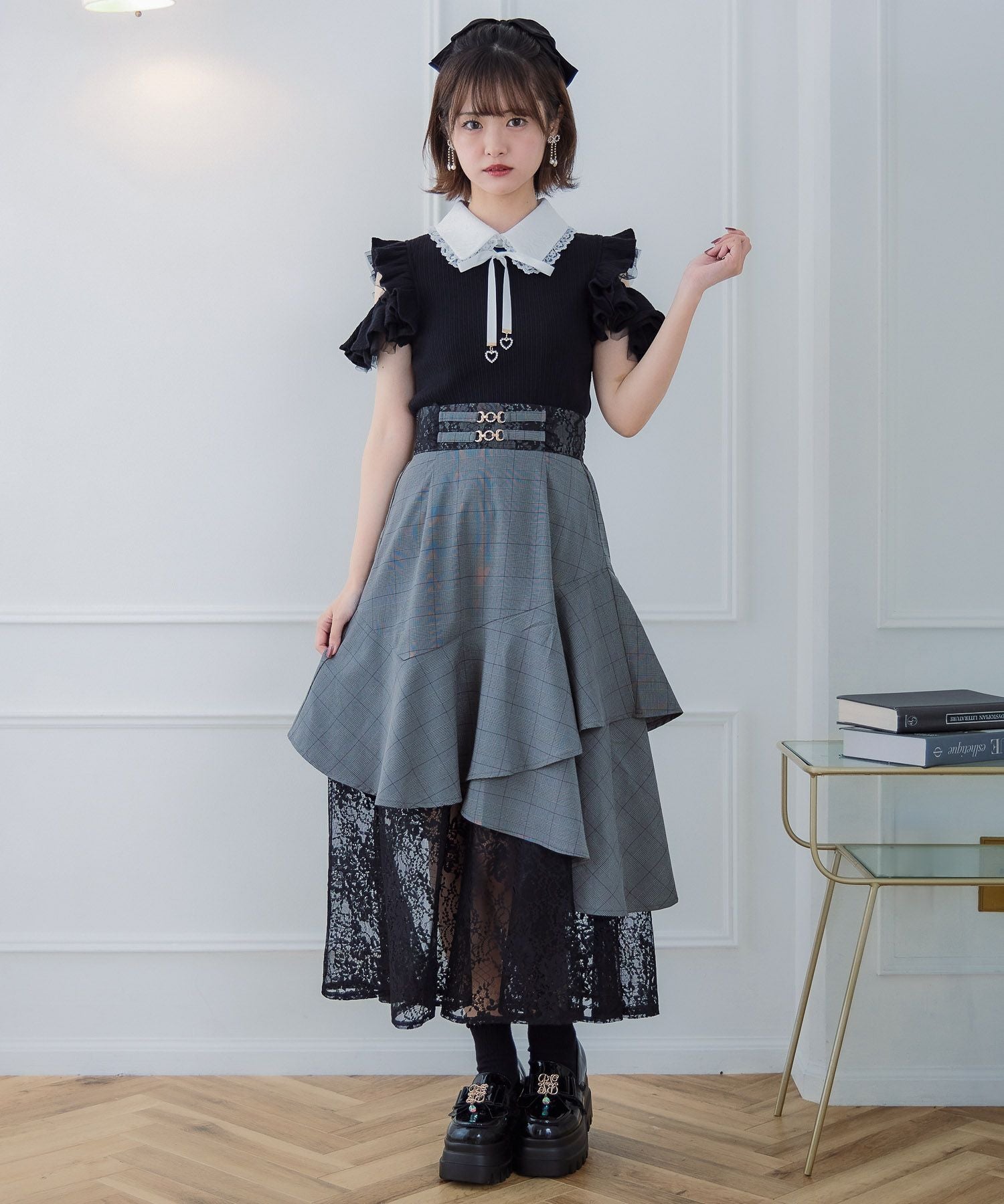 チェーンバックルレースレイヤードロングスカート | Rlab store