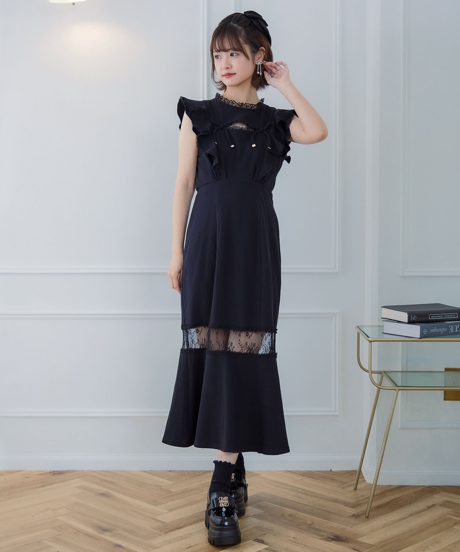 肩フリルスウエットロングワンピース | Rlab store