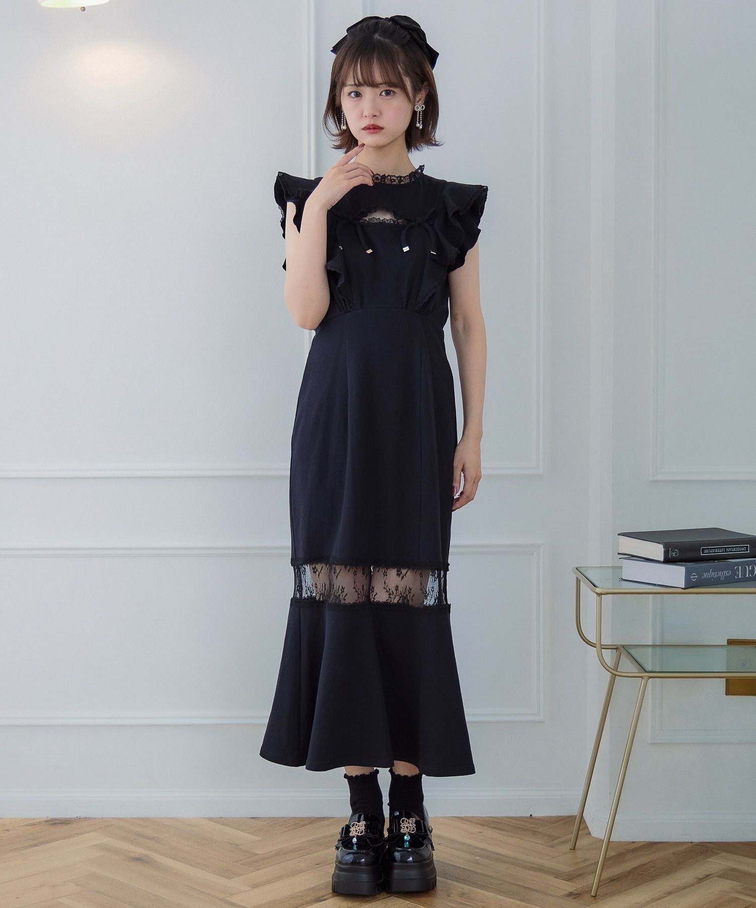 肩フリルスウエットロングワンピース | Rlab store