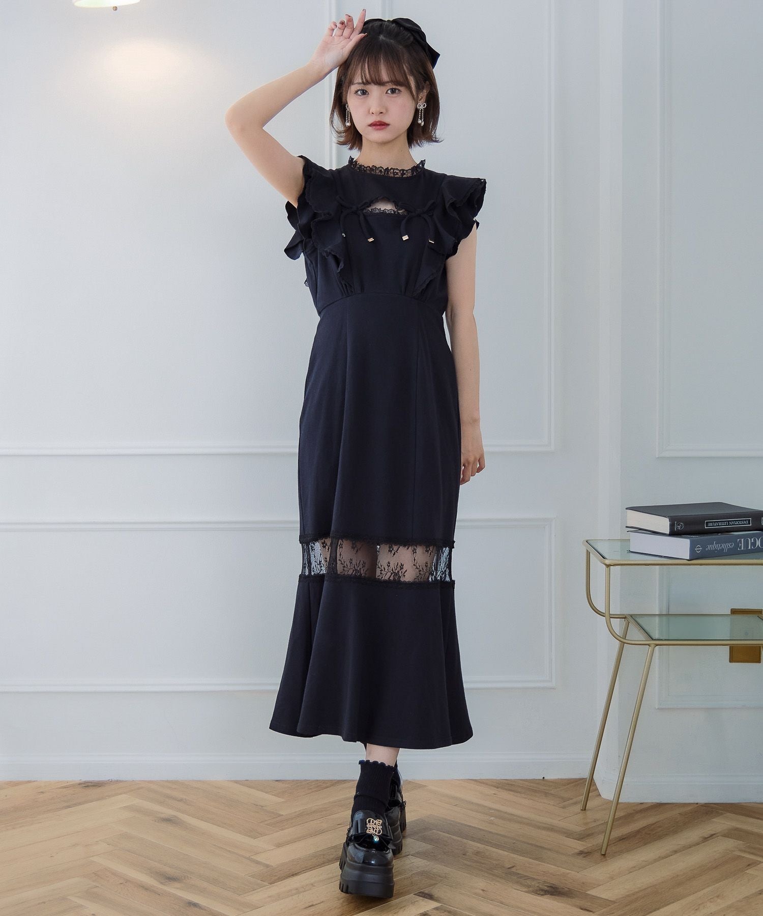 肩フリルスウエットロングワンピース | Rlab store