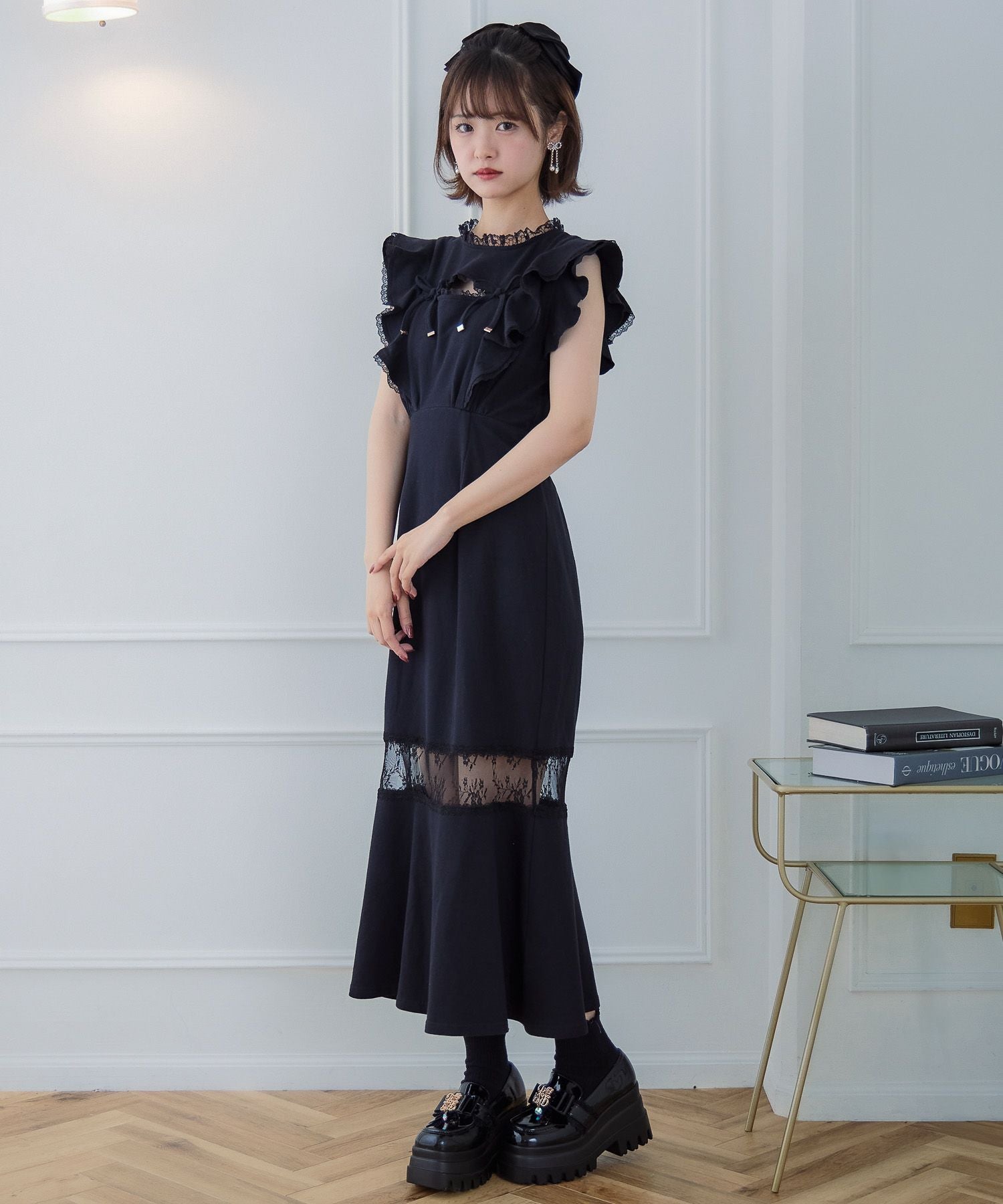 肩フリルスウエットロングワンピース | Rlab store