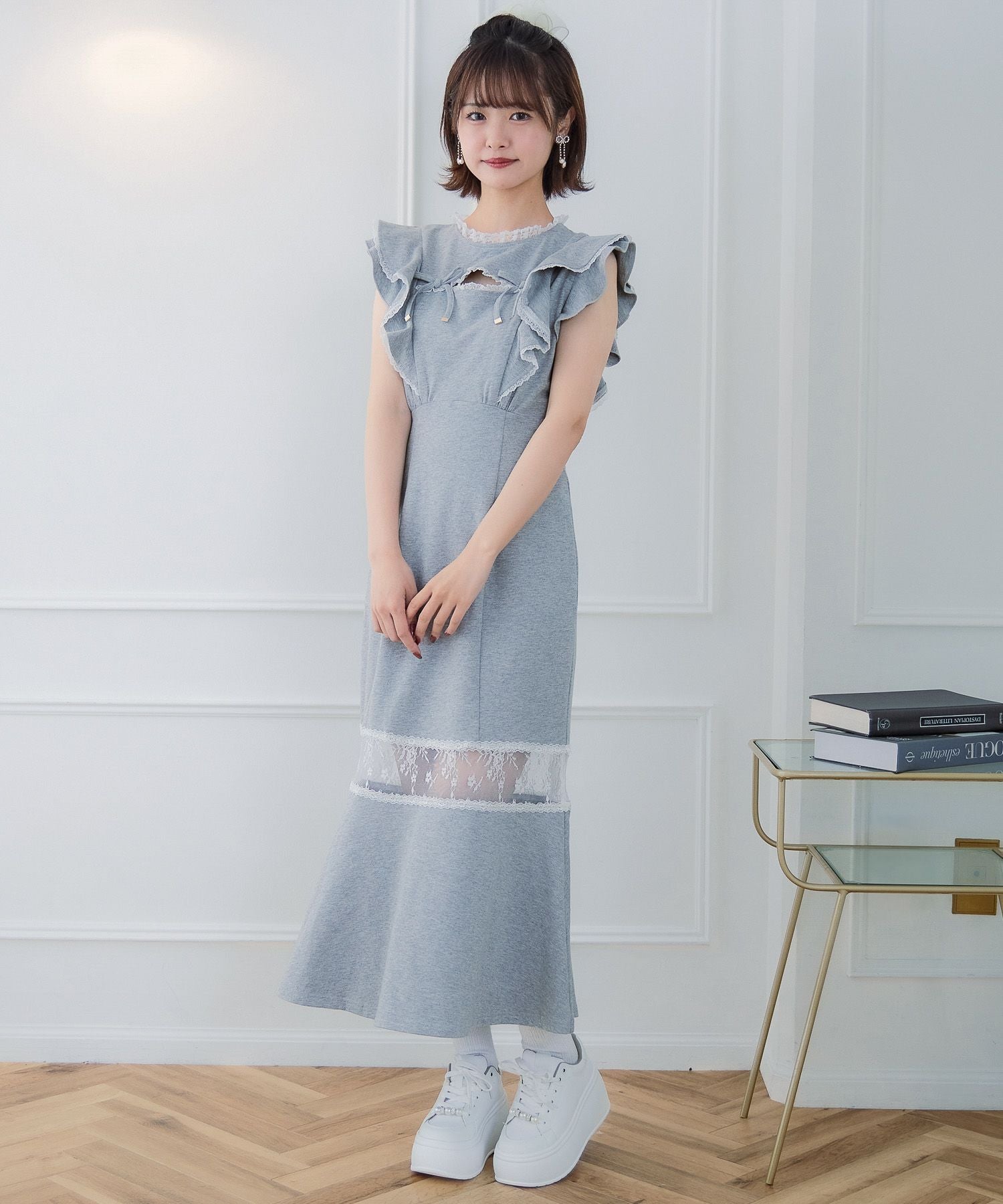 肩フリルスウエットロングワンピース | Rlab store