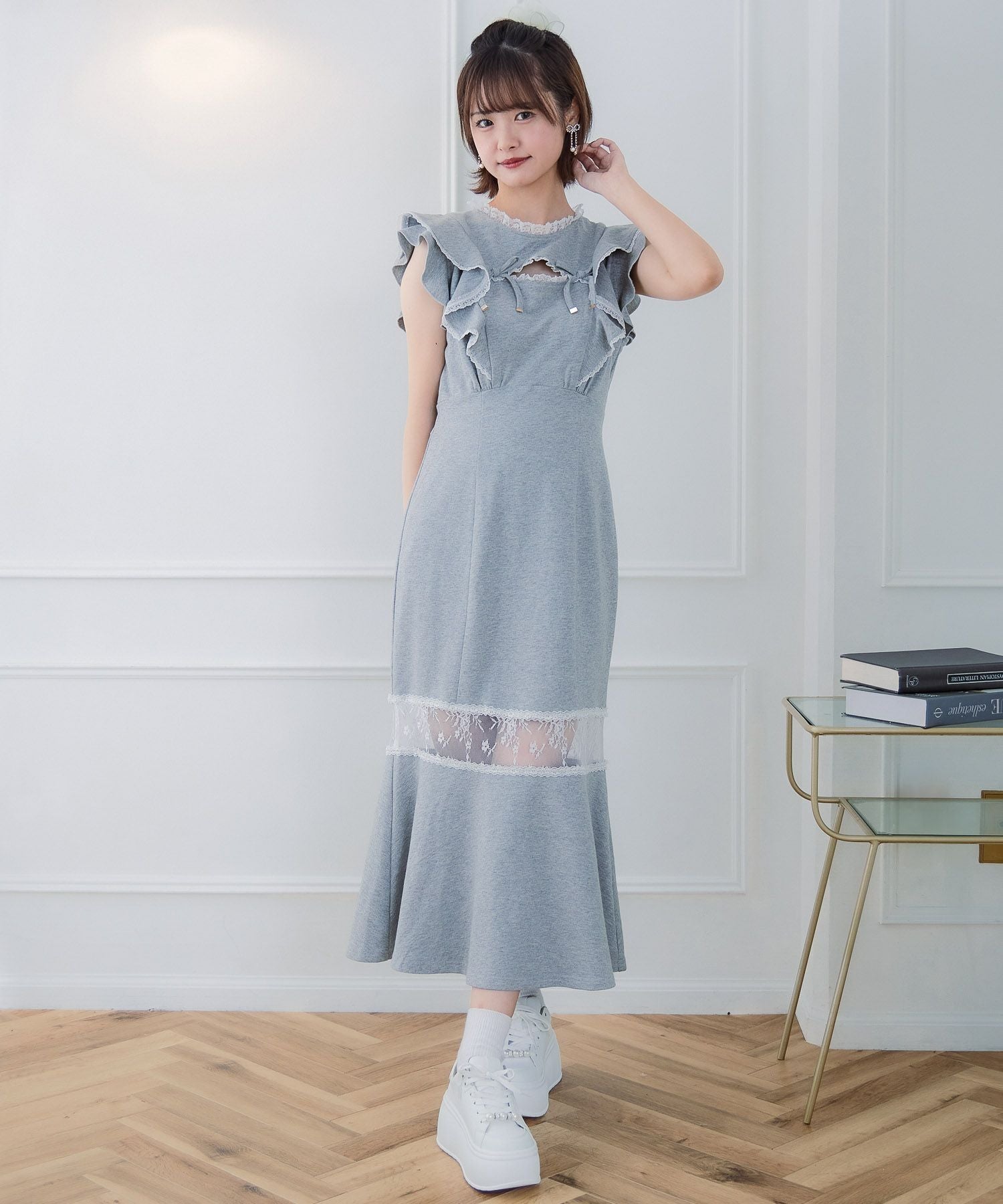 肩フリルスウエットロングワンピース | Rlab store