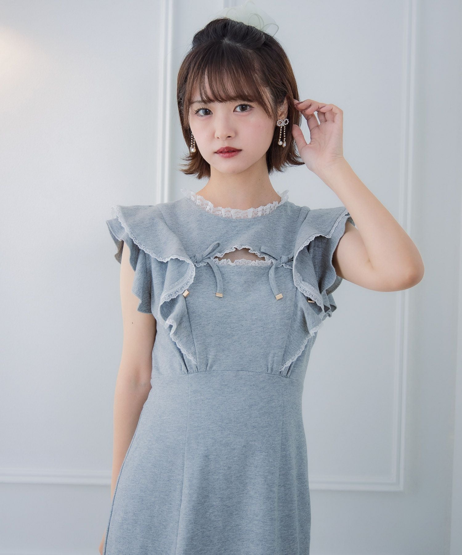 肩フリルスウエットロングワンピース | Rlab store