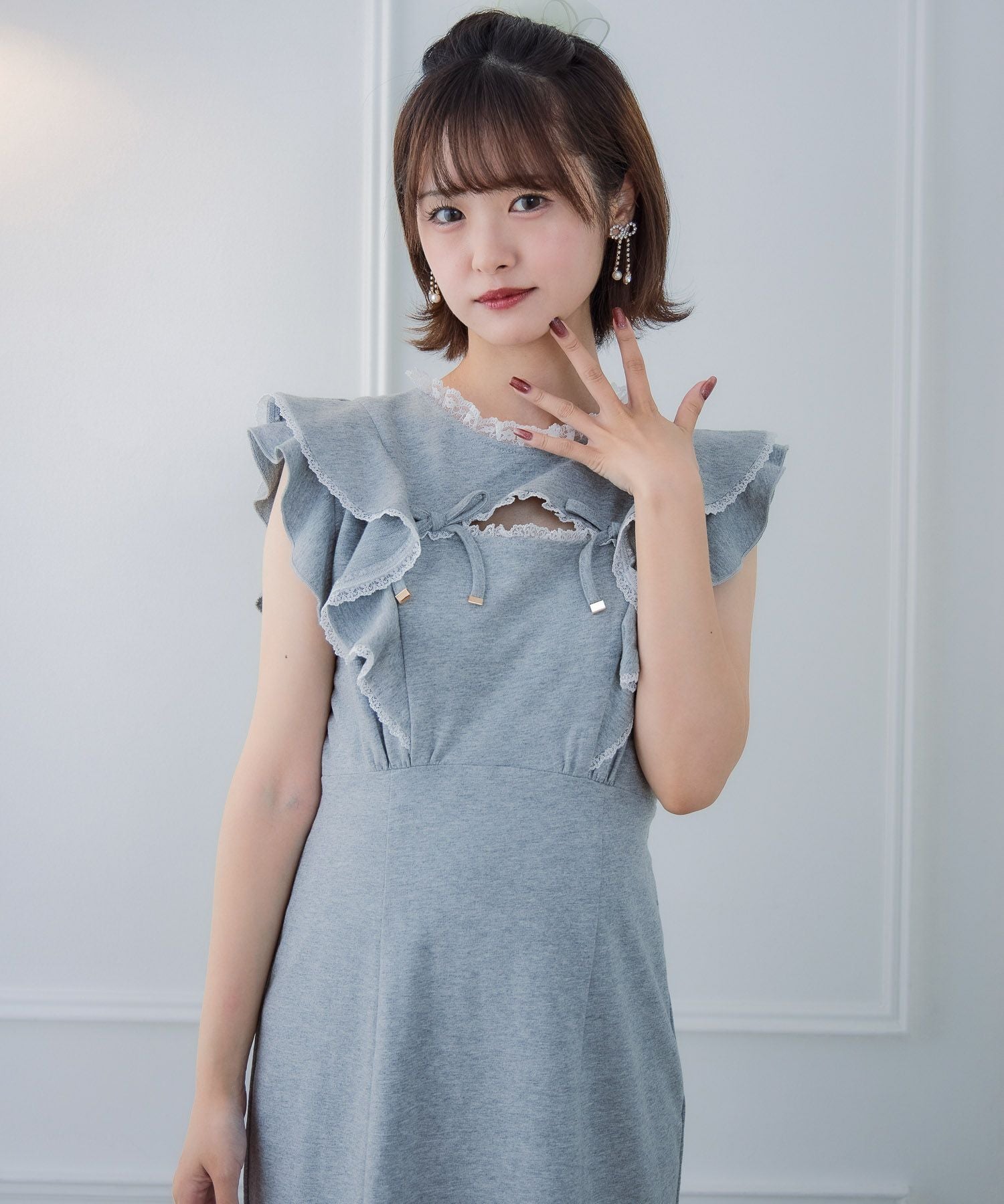 肩フリルスウエットロングワンピース | Rlab store