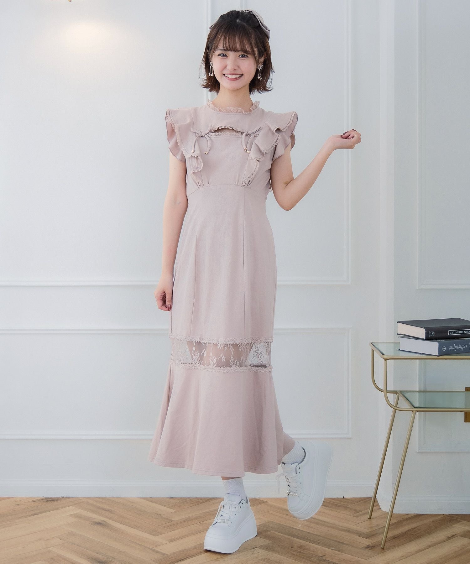 肩フリルスウエットロングワンピース | Rlab store