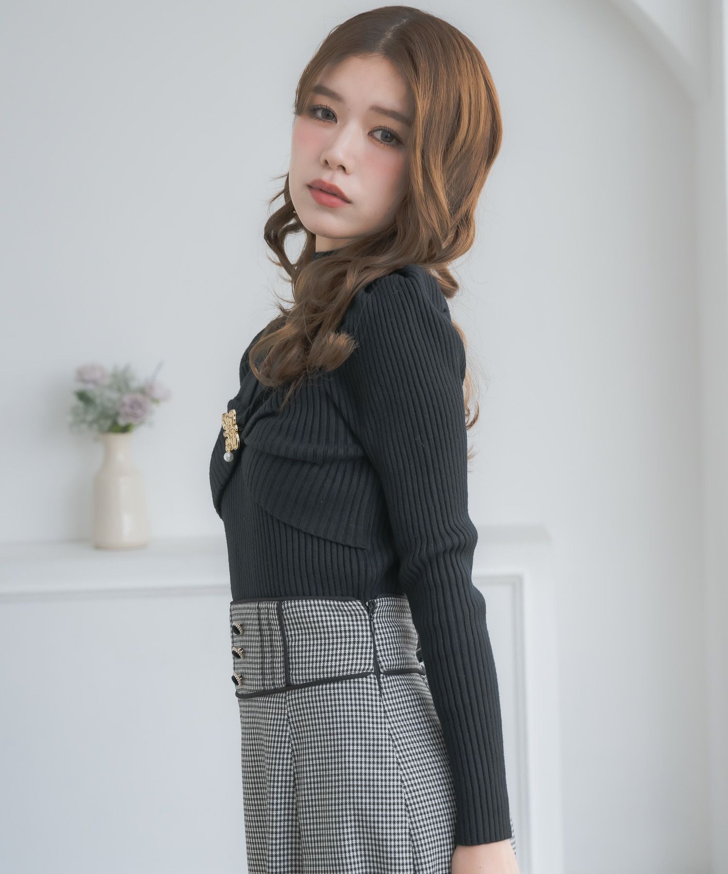長袖シアーデコルテモール刺繍ニット クチュールバイロジータ ニット セーター 「新色追加」シアーデコルテ