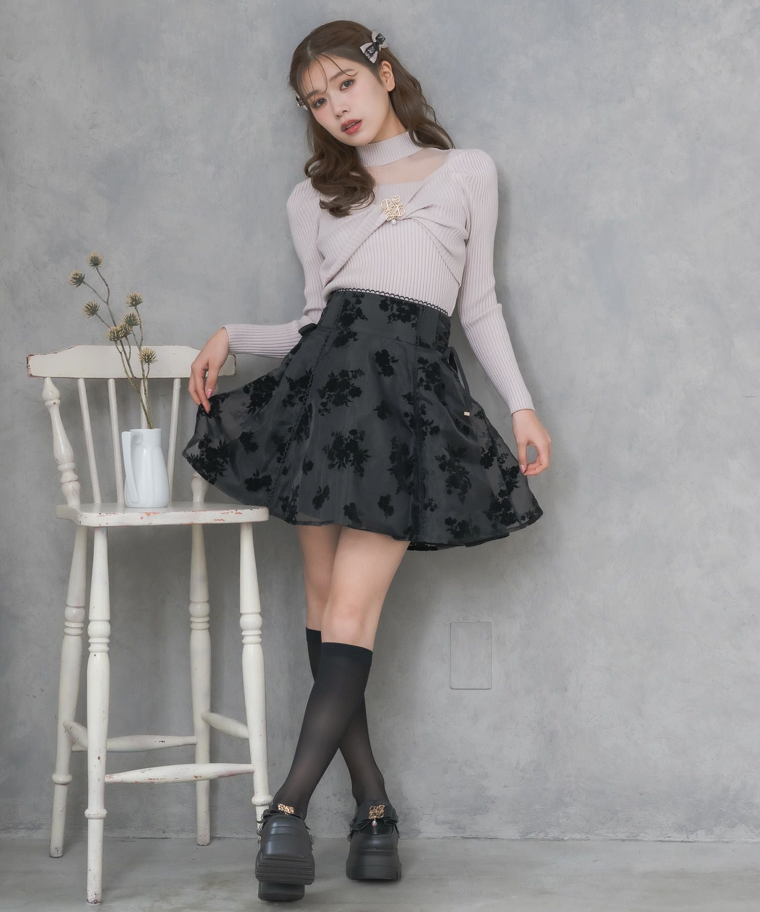 フロッキーフラワーミニスカート | Rlab store