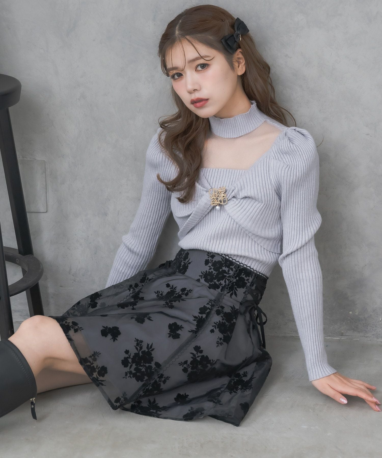 フロッキーフラワーミニスカート | Rlab store