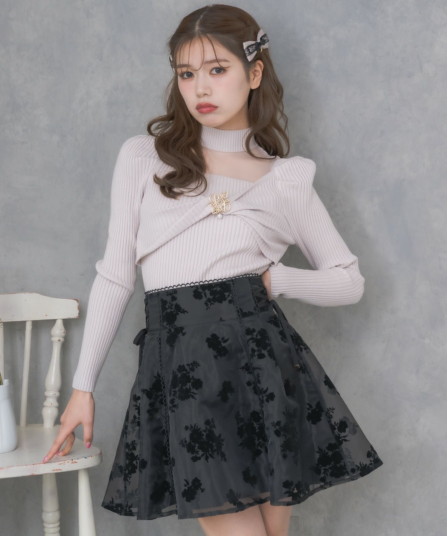 フロッキーフラワーミニスカート | Rlab store