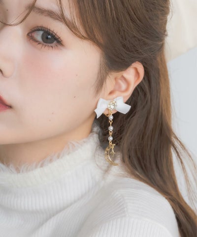 ビジューリボンファーイヤリング | Rlab store