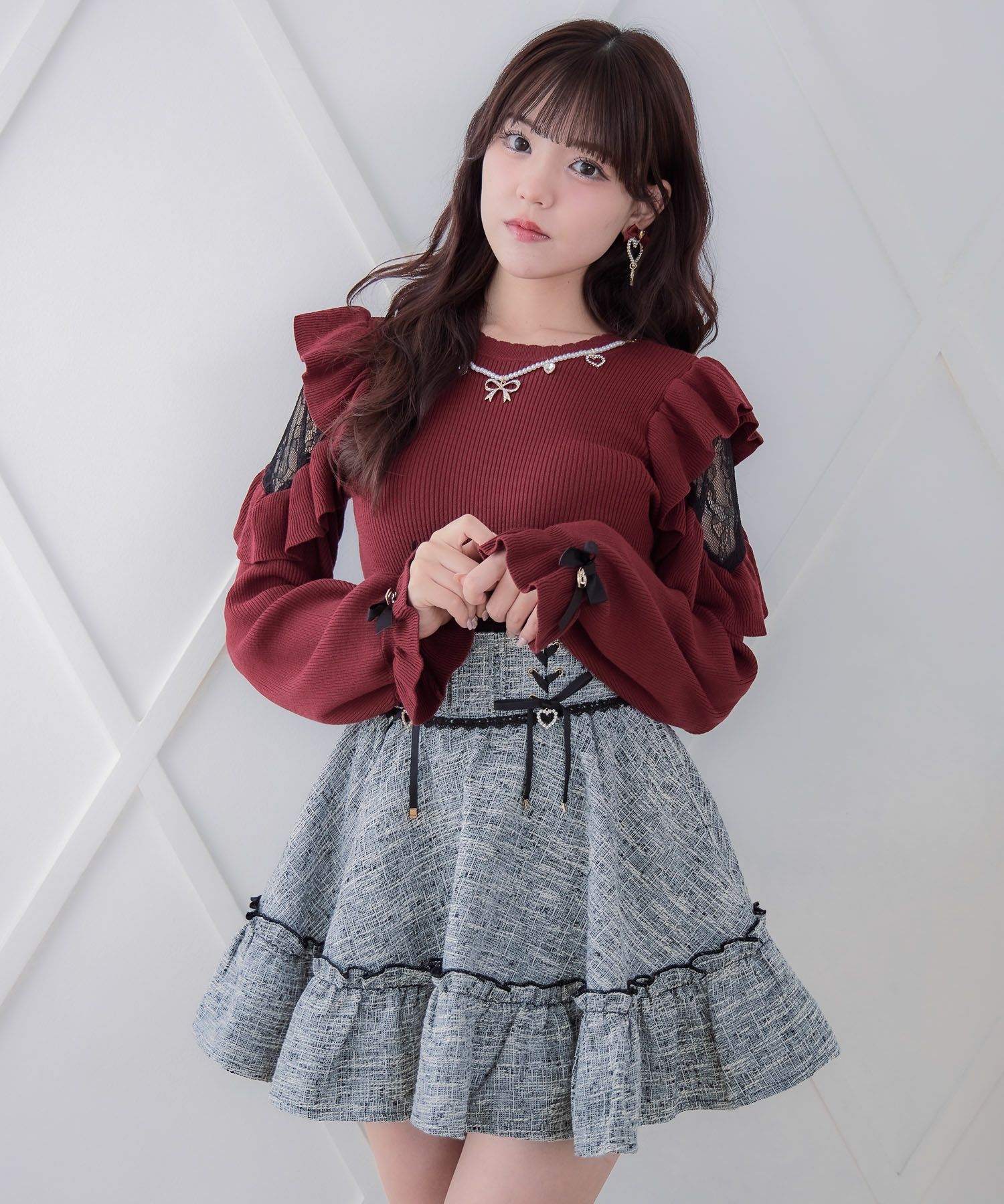 ネックレス付肩ボリュームフリルニットトップス | Rlab store