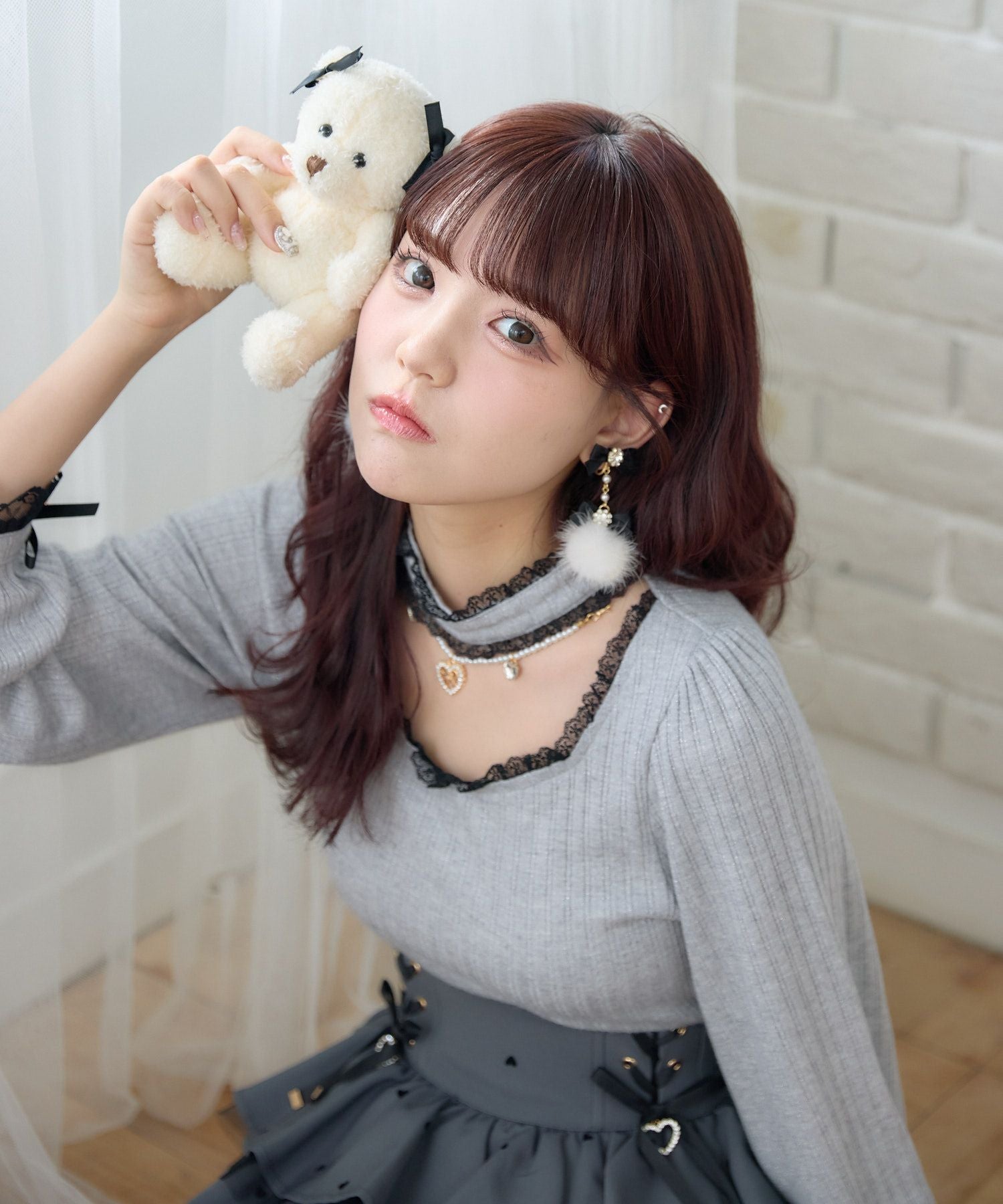 ビジューリボンファーイヤリング | Rlab store
