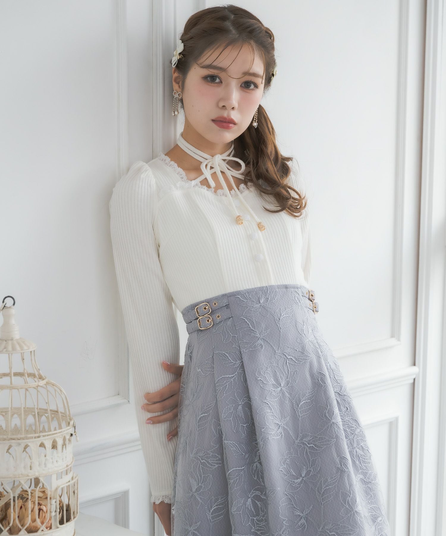 フラワー刺繍ドッキングワンピース | Rlab store