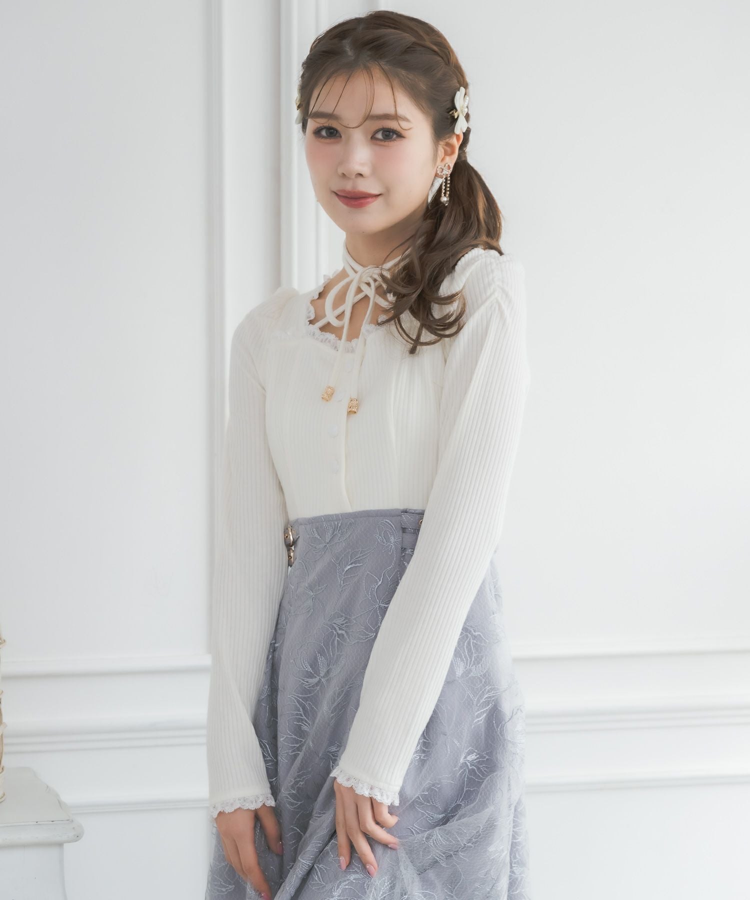 フラワー刺繍ドッキングワンピース | Rlab store