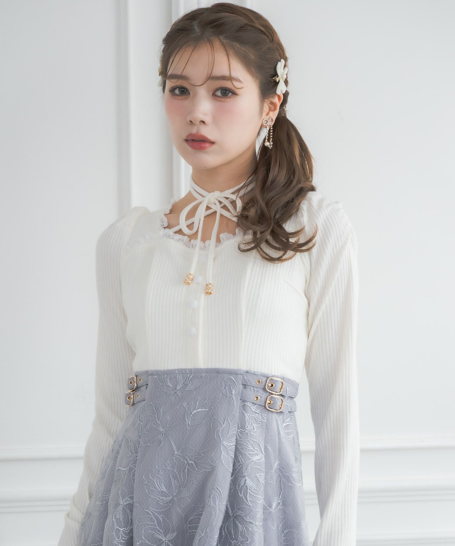 フラワー刺繍ドッキングワンピース | Rlab store