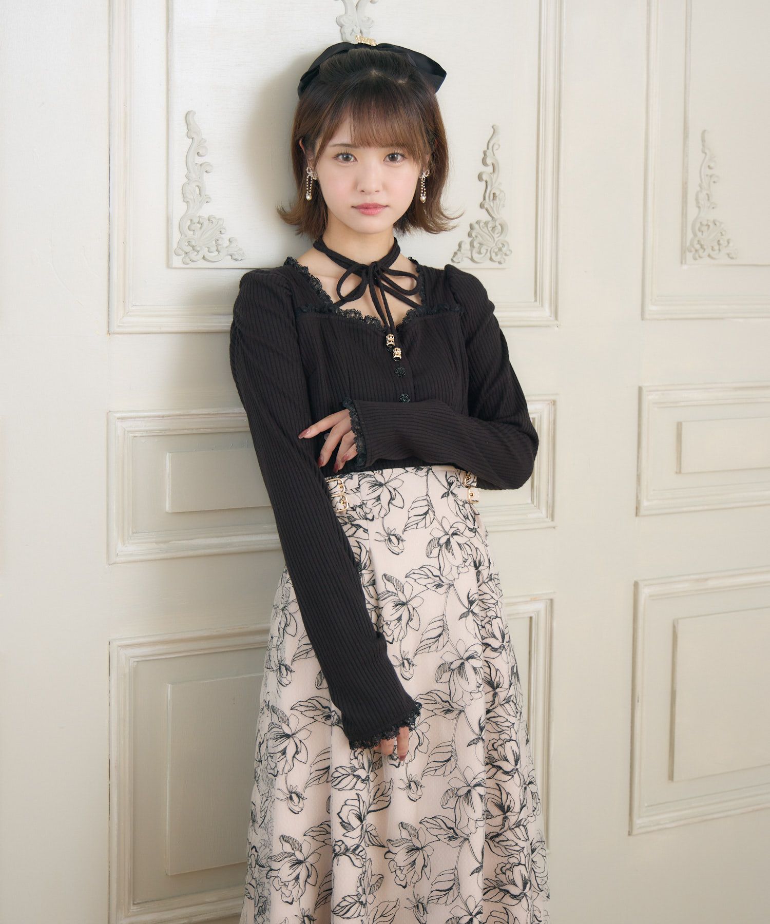 フラワー刺繍ドッキングワンピース | Rlab store