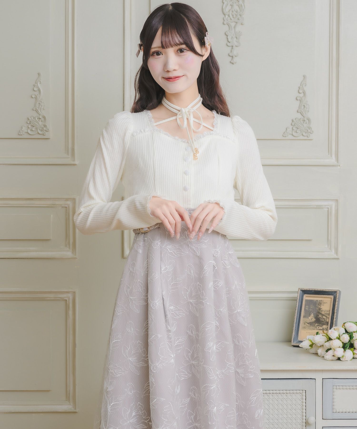 フラワー刺繍ドッキングワンピース | Rlab store