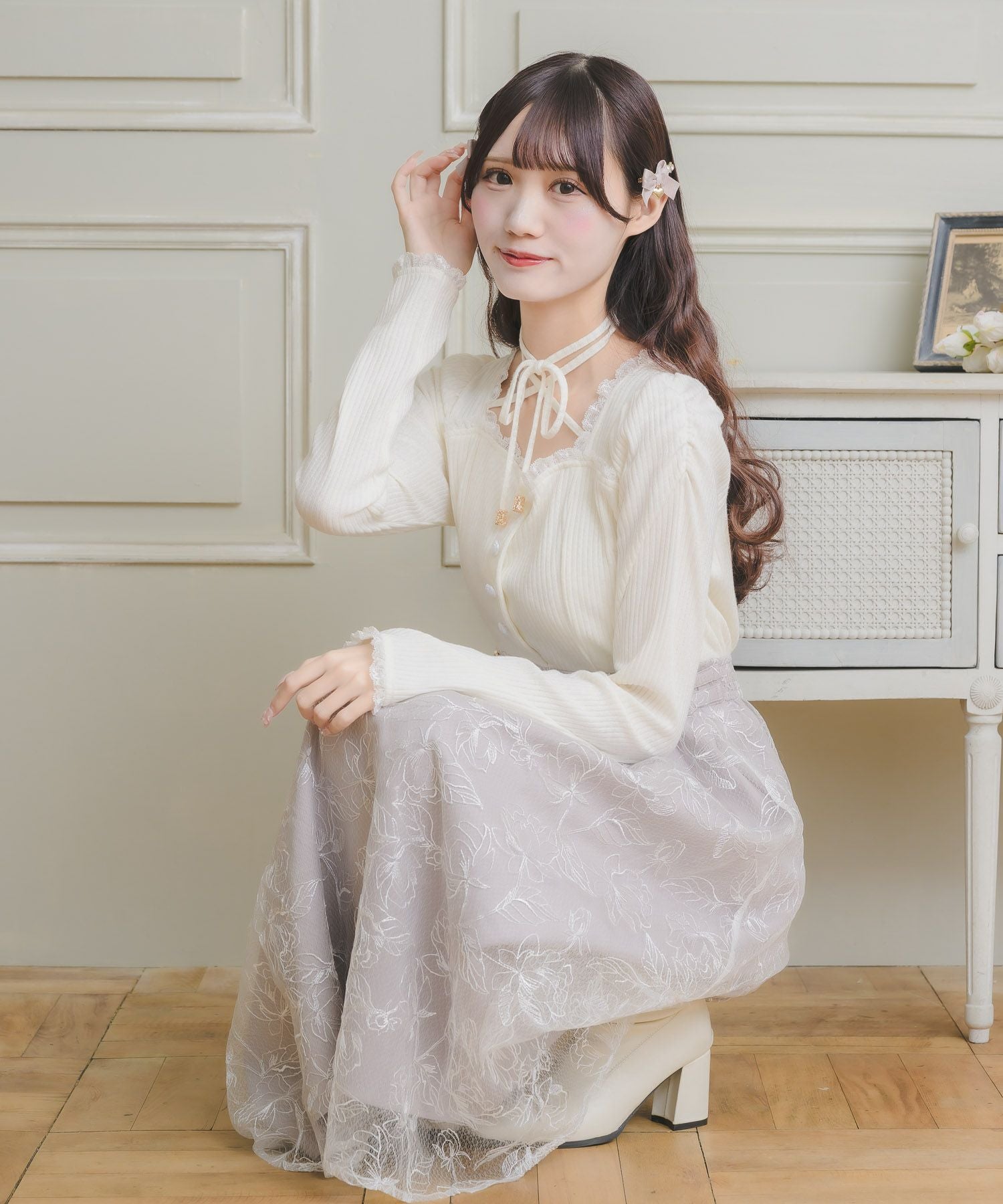 フラワー刺繍ドッキングワンピース | Rlab store