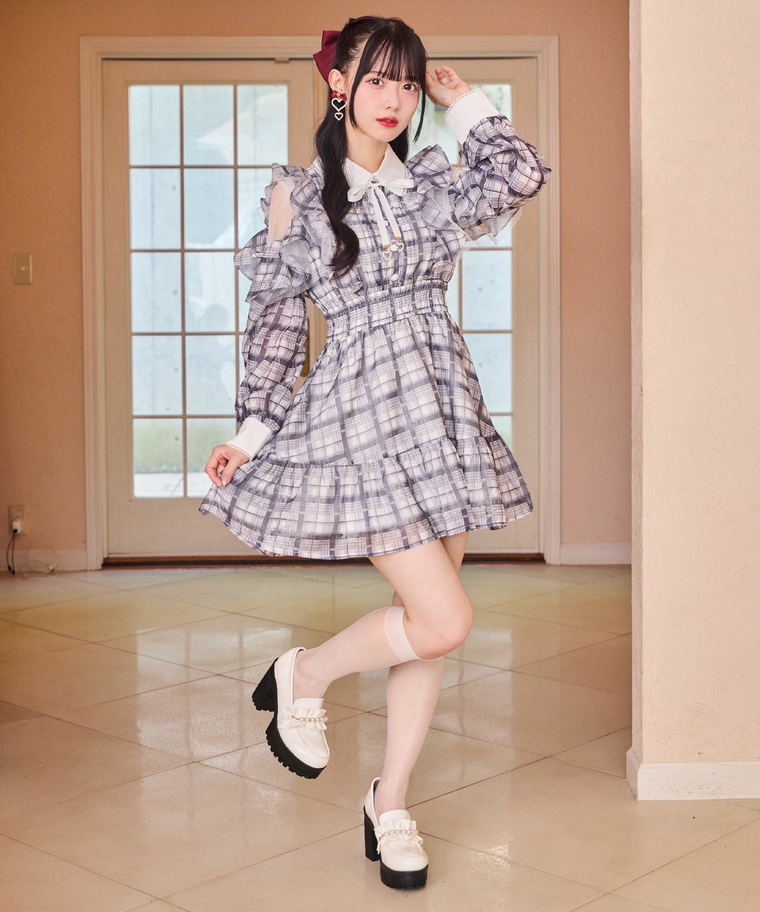 花柄チェックミニワンピース | Rlab store