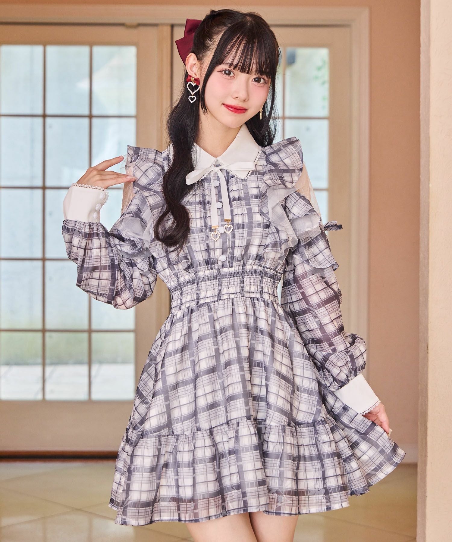 花柄チェックミニワンピース | Rlab store