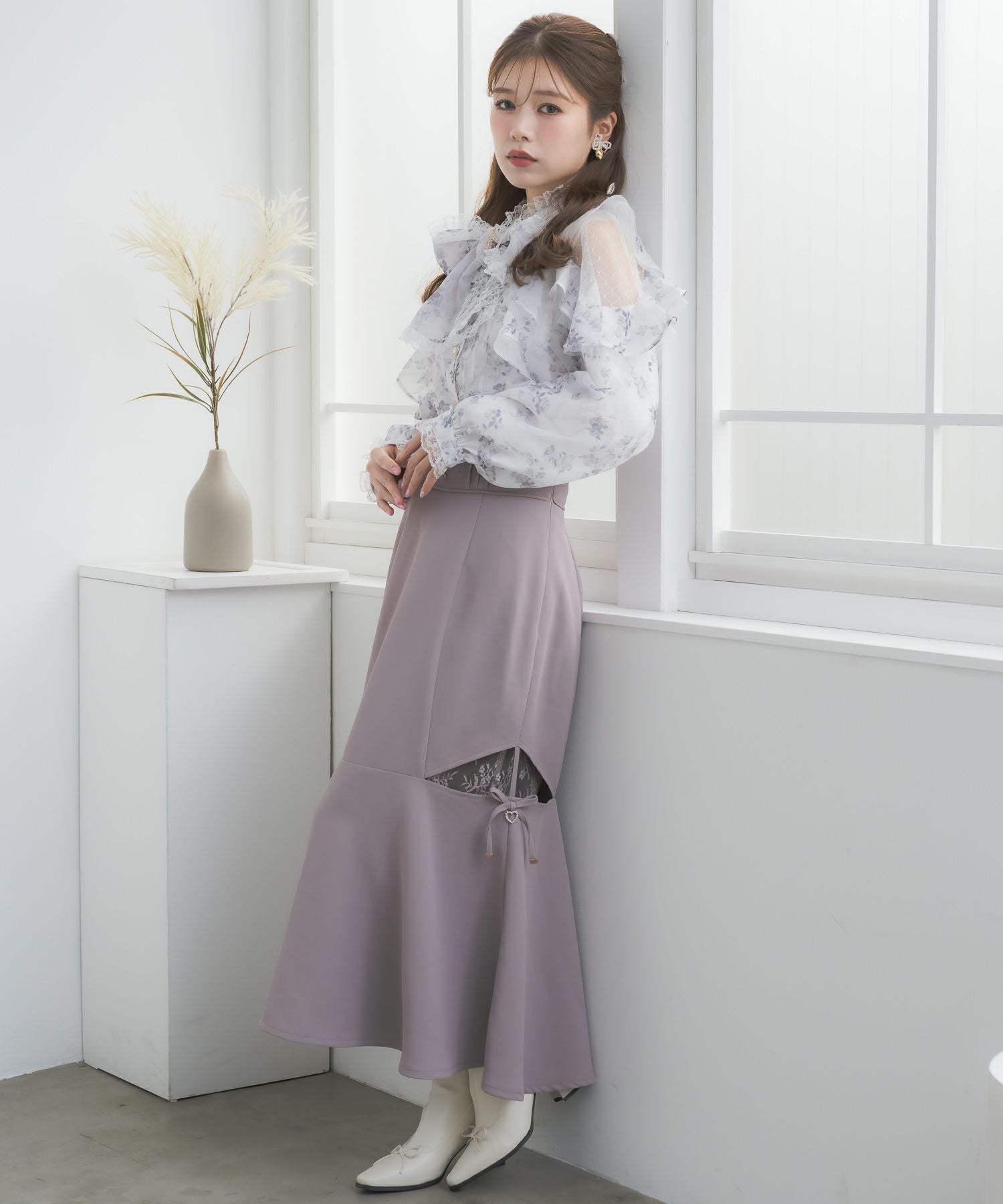 ROJITA レースアップロングマーメイドスカート グレー クチュールバイロジータ couture BY ROJITA レースラインスウェット