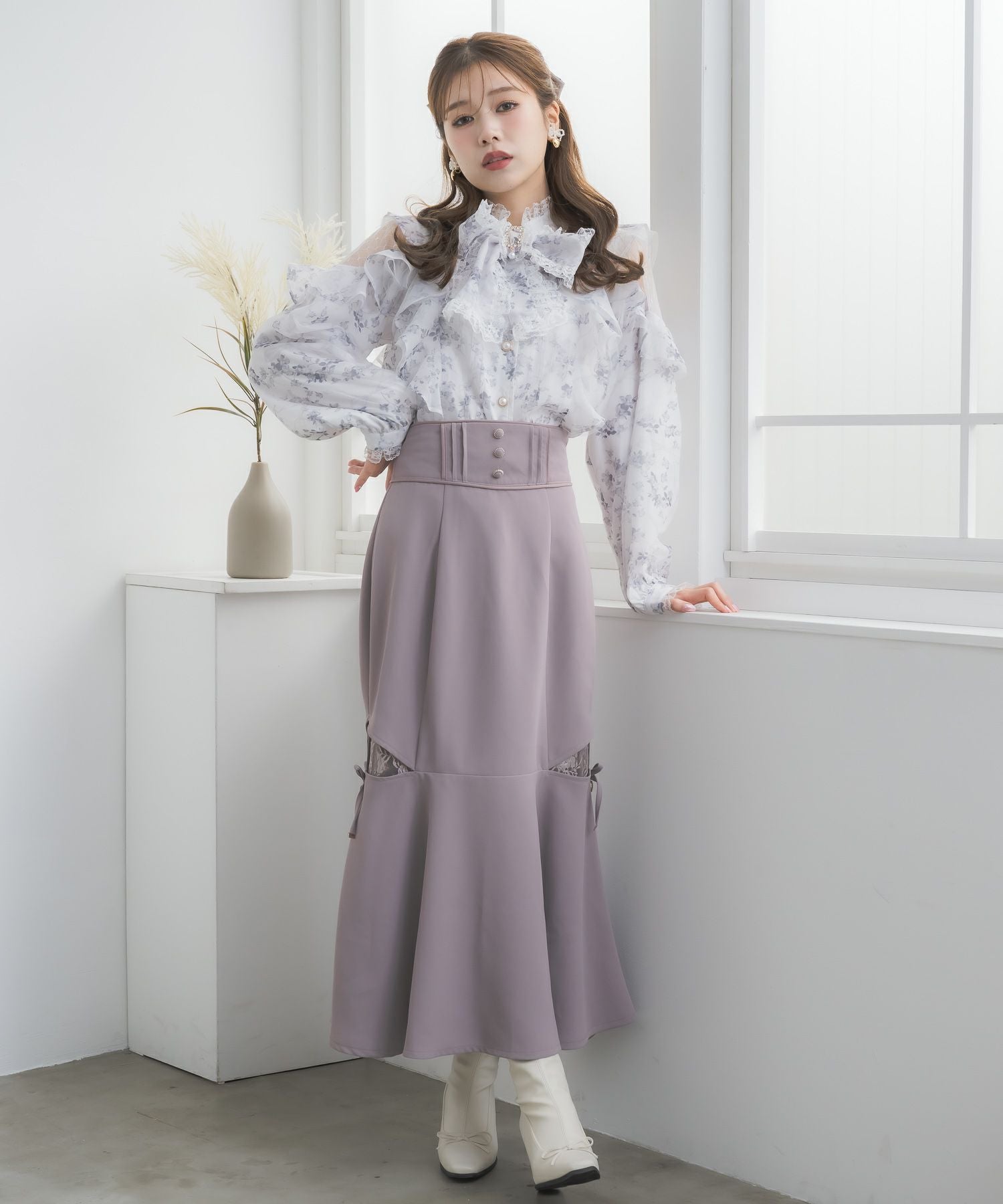 ROJITA レースアップロングマーメイドスカート グレー クチュールバイロジータ couture BY ROJITA レースラインスウェット