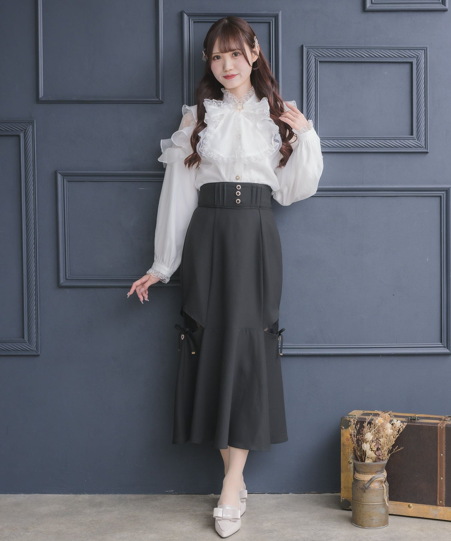 ROJITA レースアップロングマーメイドスカート グレー クチュールバイロジータ couture BY ROJITA レースラインスウェット