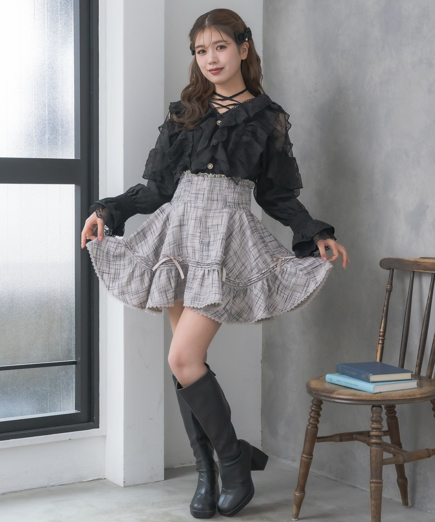 クロスネックフリルブラウス | Rlab store