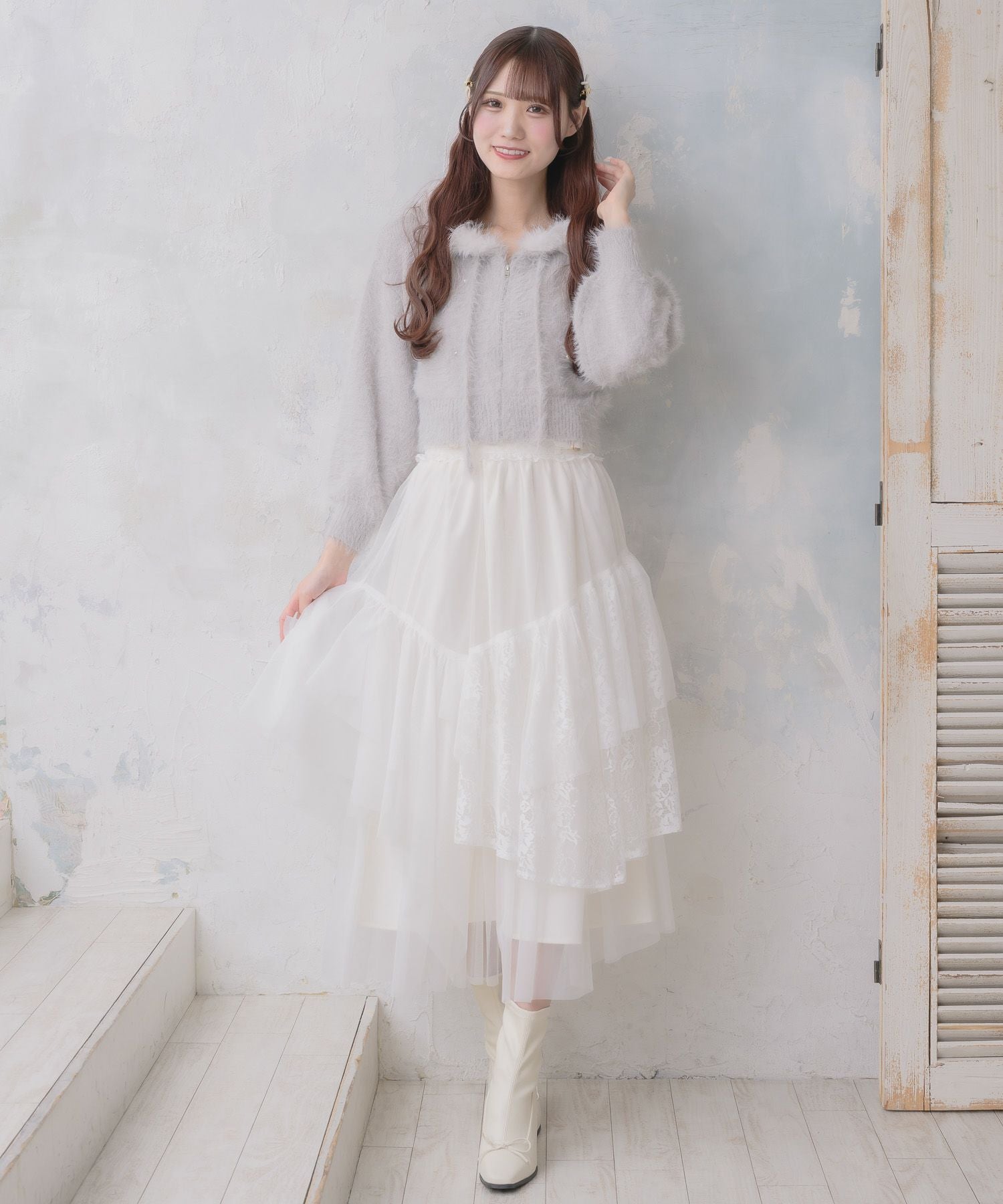 最終sale⭐︎ROSE BUD✦︎シャギーニット❤︎プルオーバー❤︎ホワイト ローズバッド ROSE BUD シャギーニット セーター 長袖 ラウンドネック