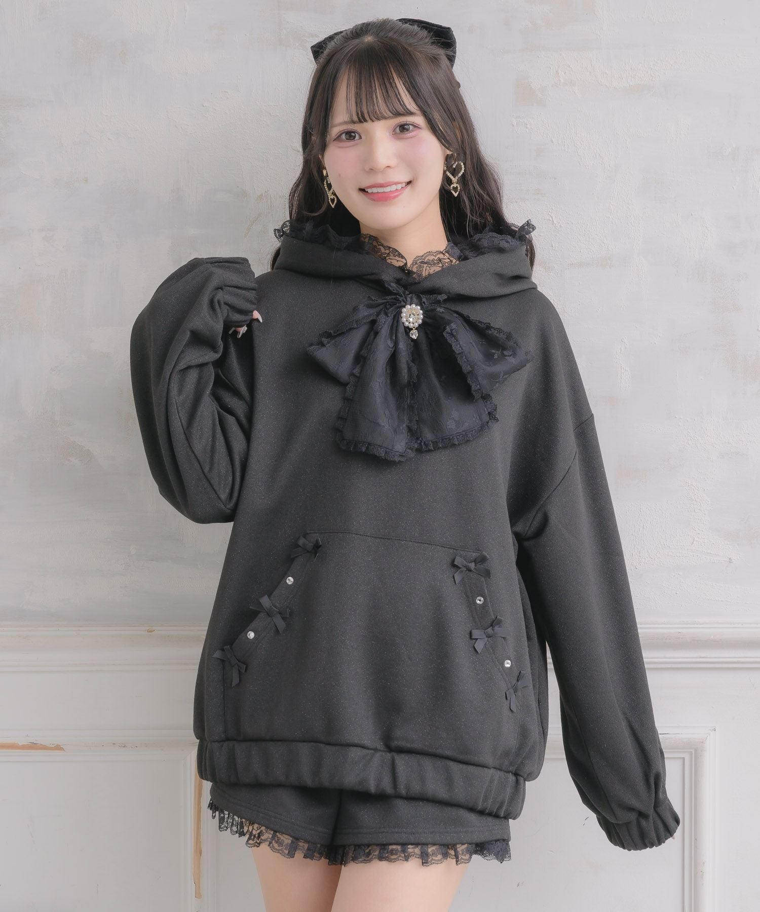 ベロア くま総柄 トップス リボン付き ファンシー レトロ ガーリー 古着 商品詳細ページ
