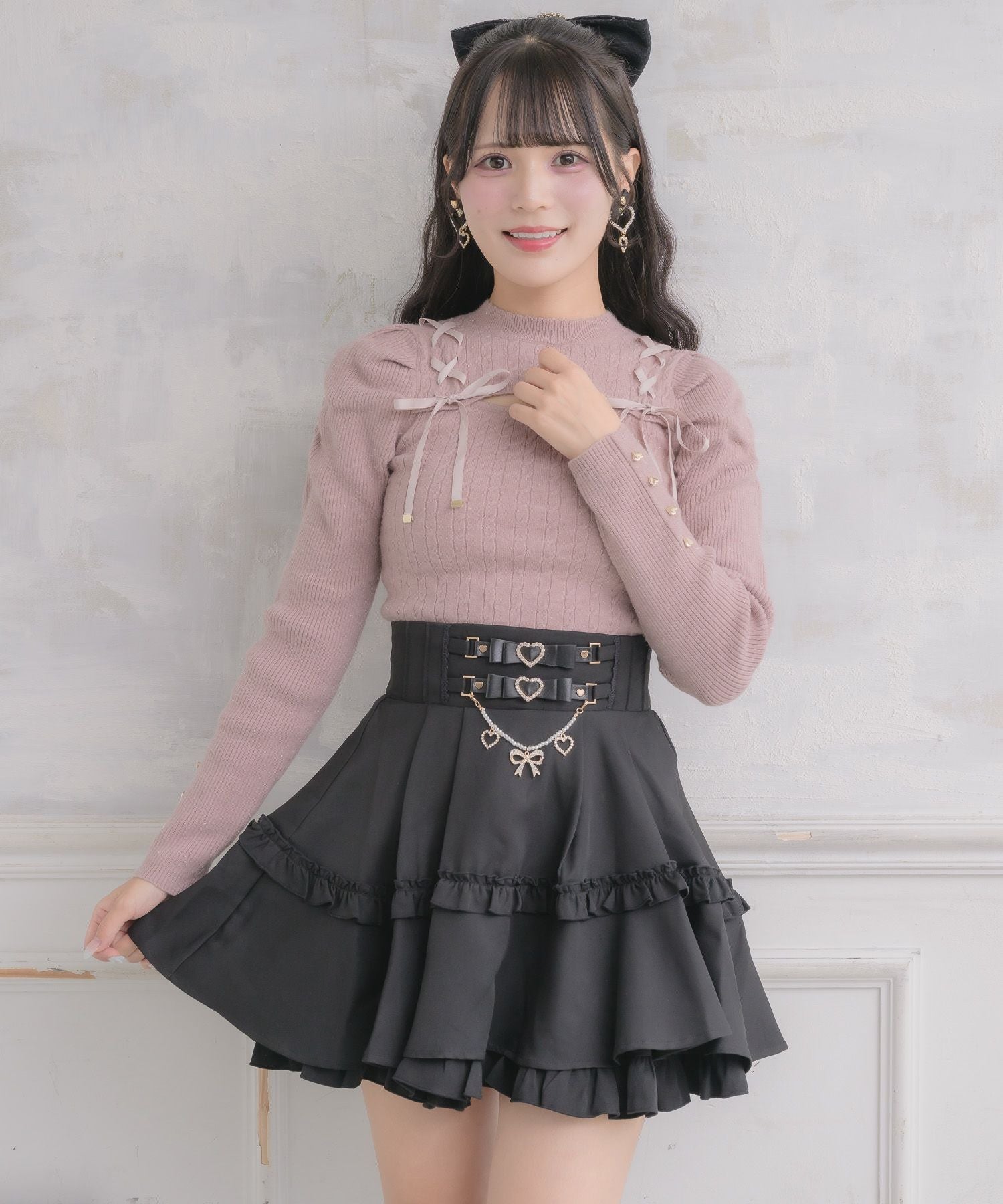 ミニ丈　フレアスカート 　リボンウエスト　ベルト ウエストリボンデザインスカート | Rlab store