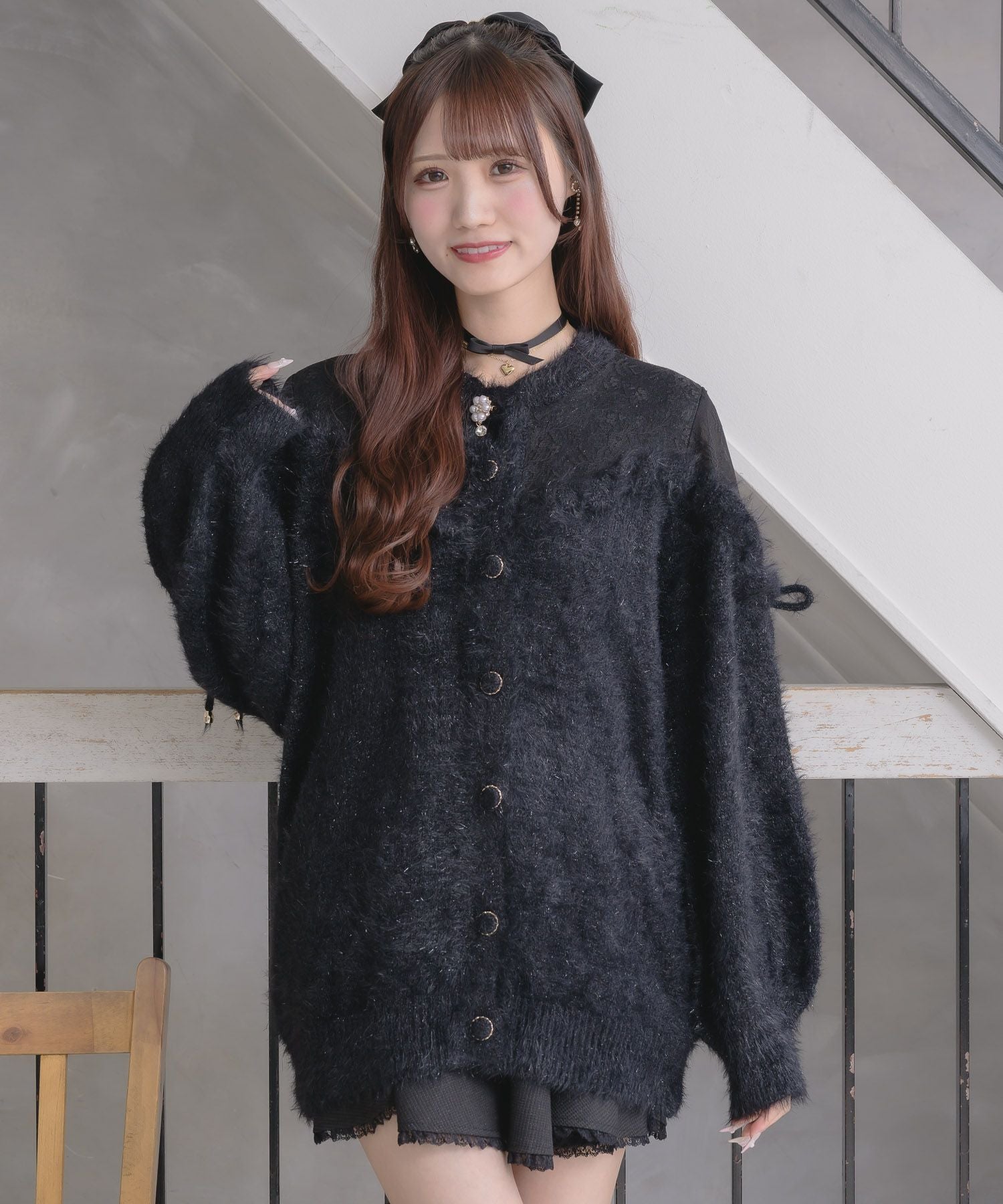 レース切替ラメシャギーニットワンピース | Rlab store