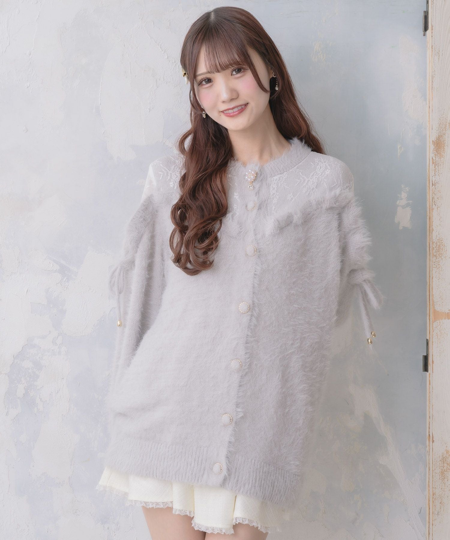レース切替ラメシャギーニットワンピース | Rlab store