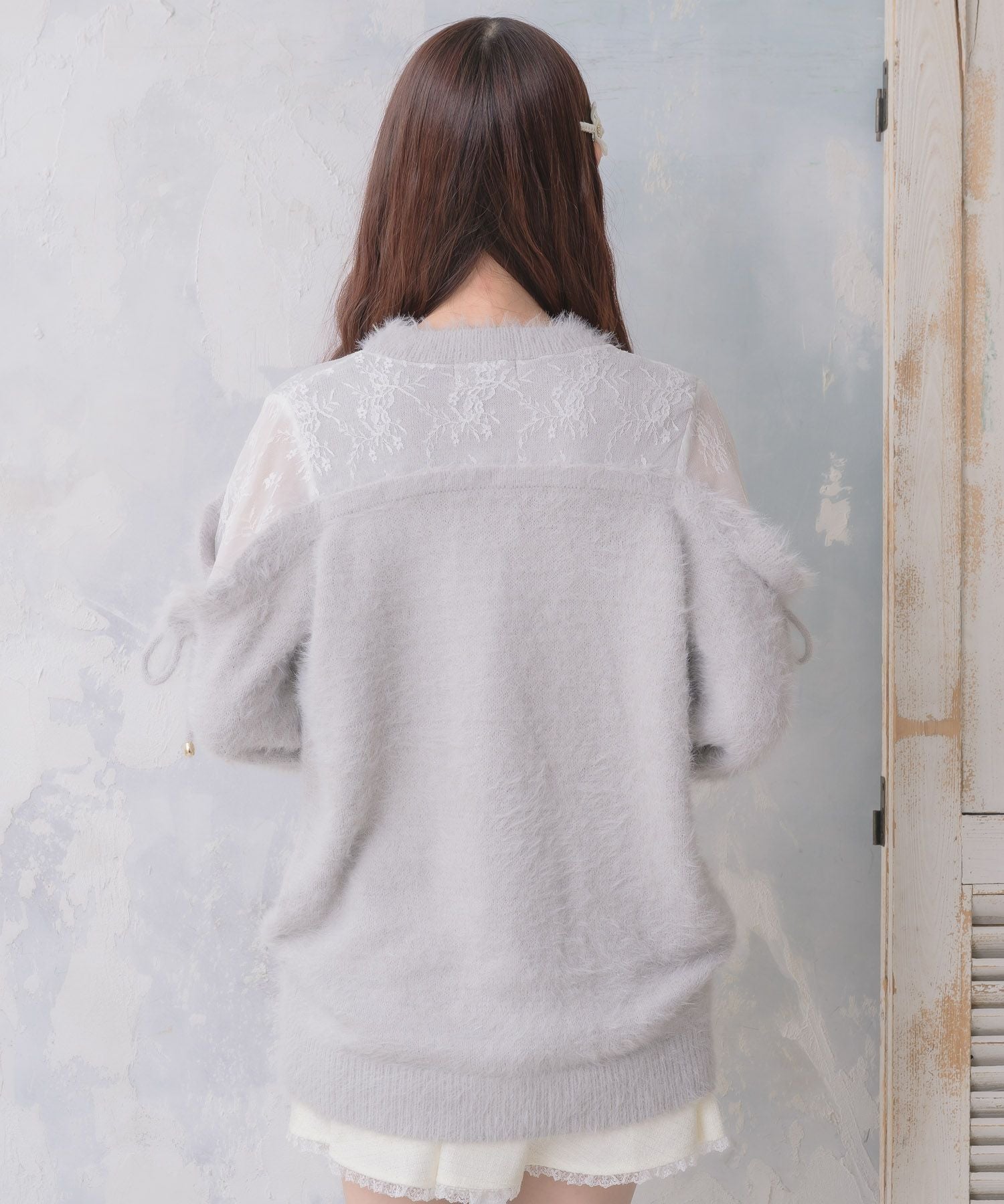 レース切替ラメシャギーニットワンピース | Rlab store