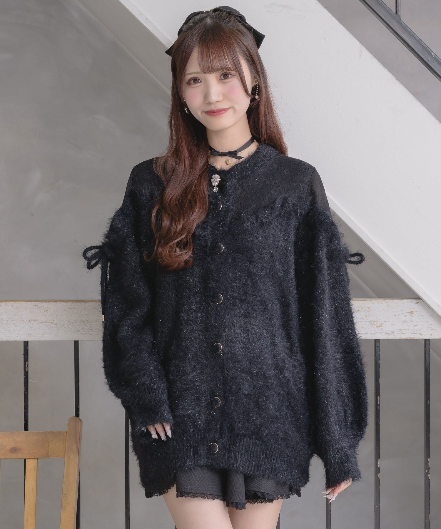 レース切替ラメシャギーニットワンピース | Rlab store