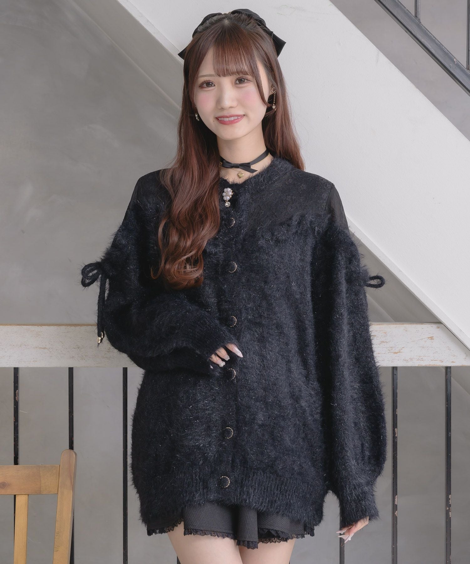 レース切替ラメシャギーニットワンピース | Rlab store