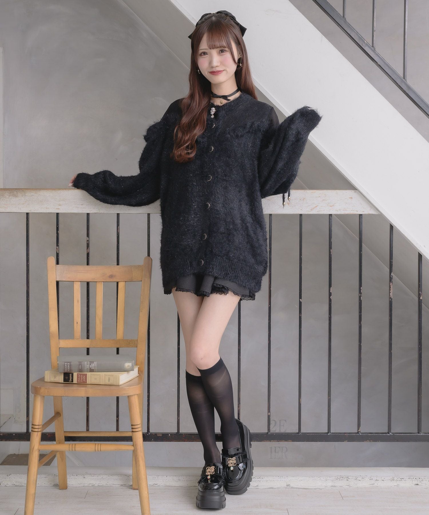 レース切替ラメシャギーニットワンピース | Rlab store