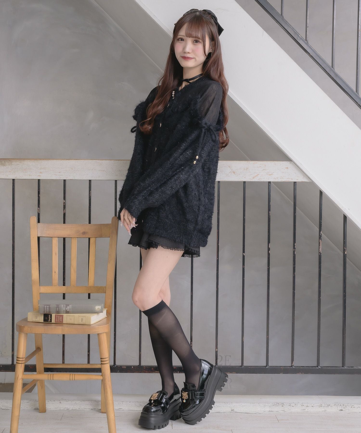 レース切替ラメシャギーニットワンピース | Rlab store