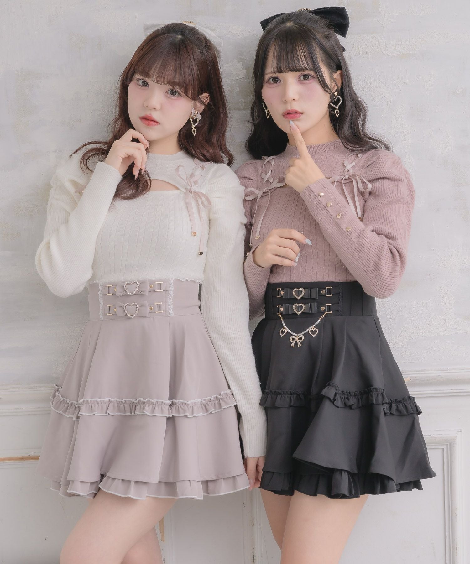 レースアップデコルテ開きケーブルニットトップス | Rlab store